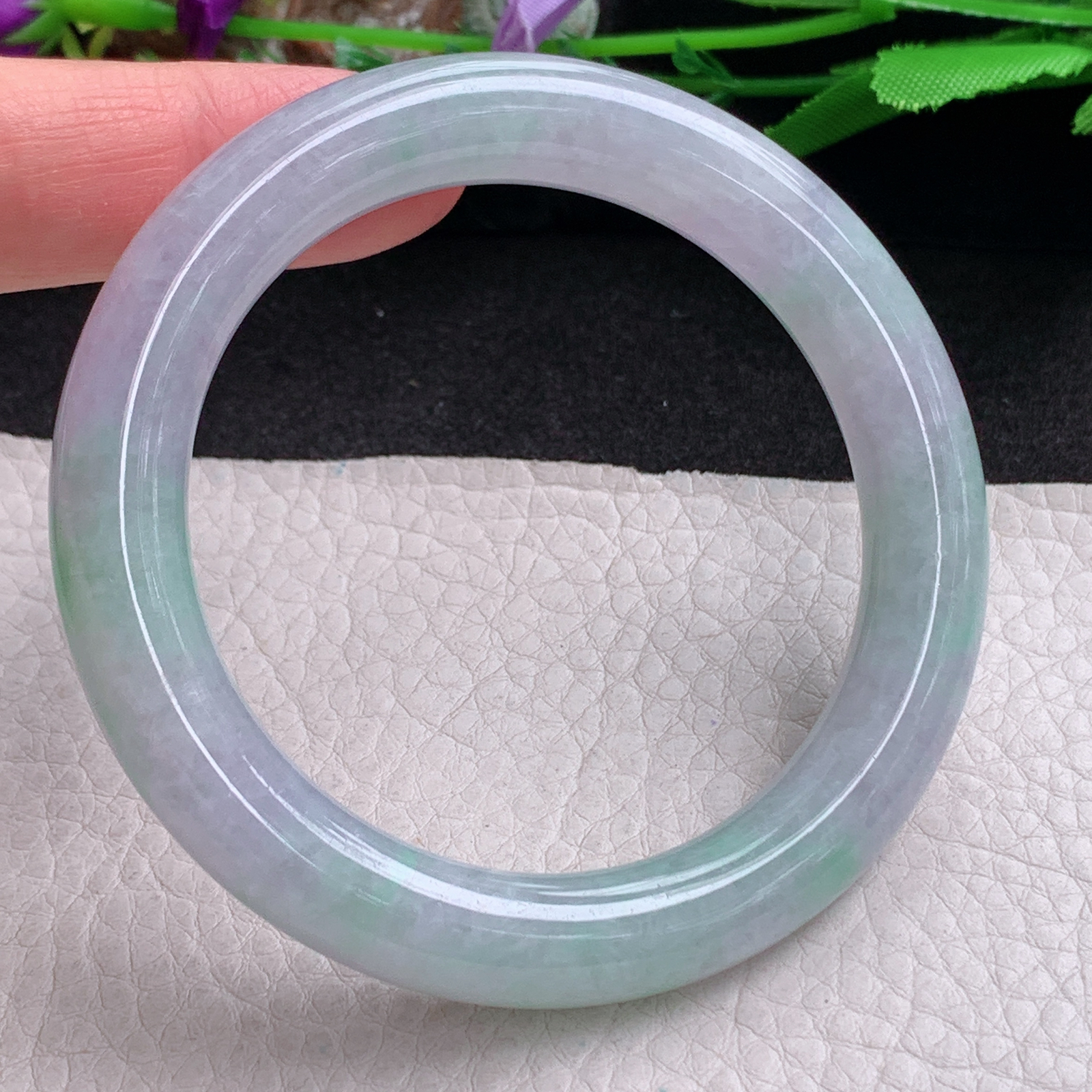 ss自然光54*10.3*10美人镯 缅甸翡翠a货手镯春带彩女款圆条玉镯子