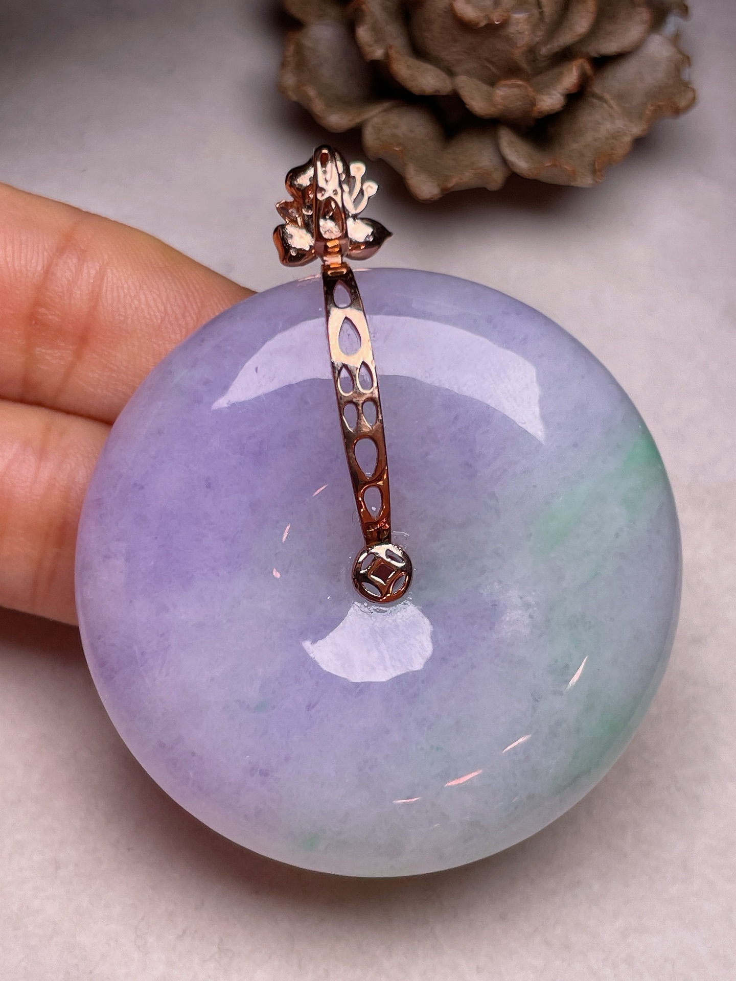 ️ 18k金镶大平安扣，冰糯种满紫，无裂，一手货源，尺寸46.8/11.6长56.6