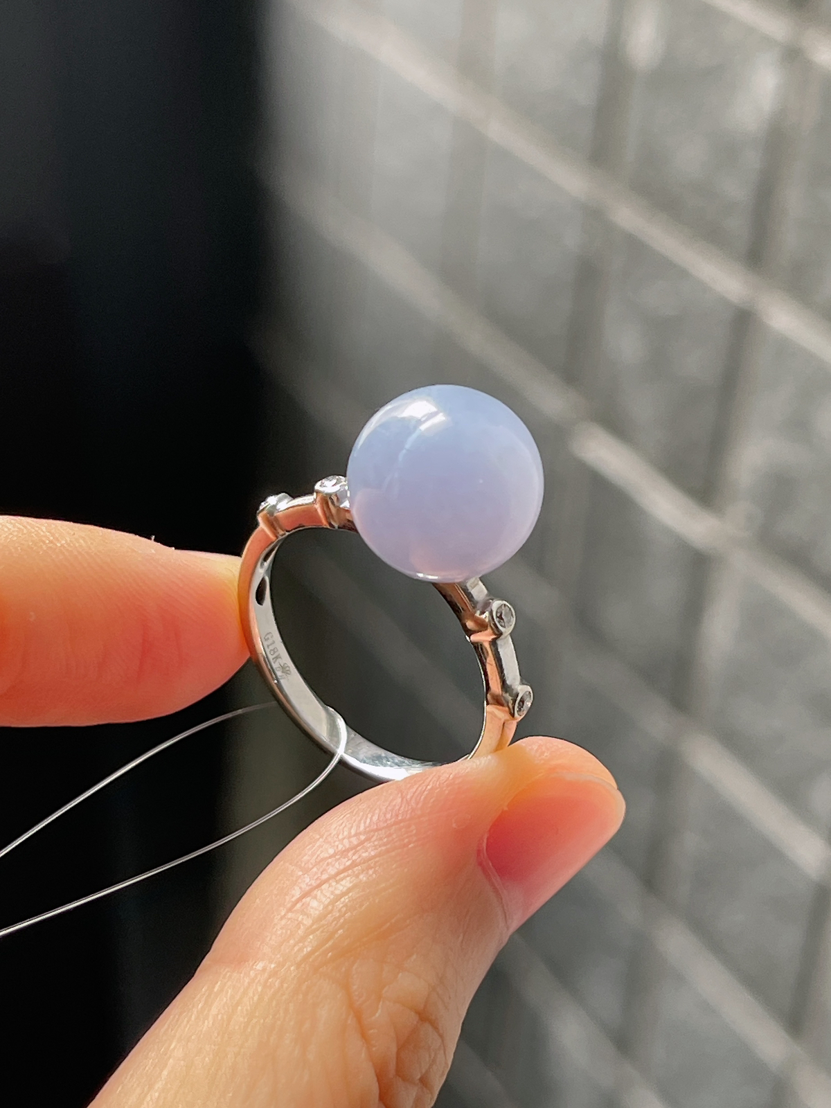 18k金 翡翠糯化种紫色戒指