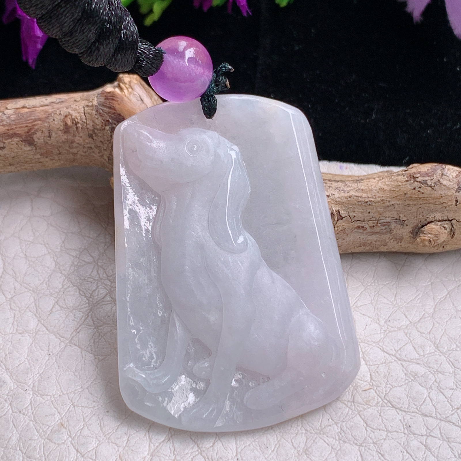 t实拍40.8*29.5*6缅甸翡翠A货精雕冰纯立体狗 招财旺财玉吊坠 玉挂件