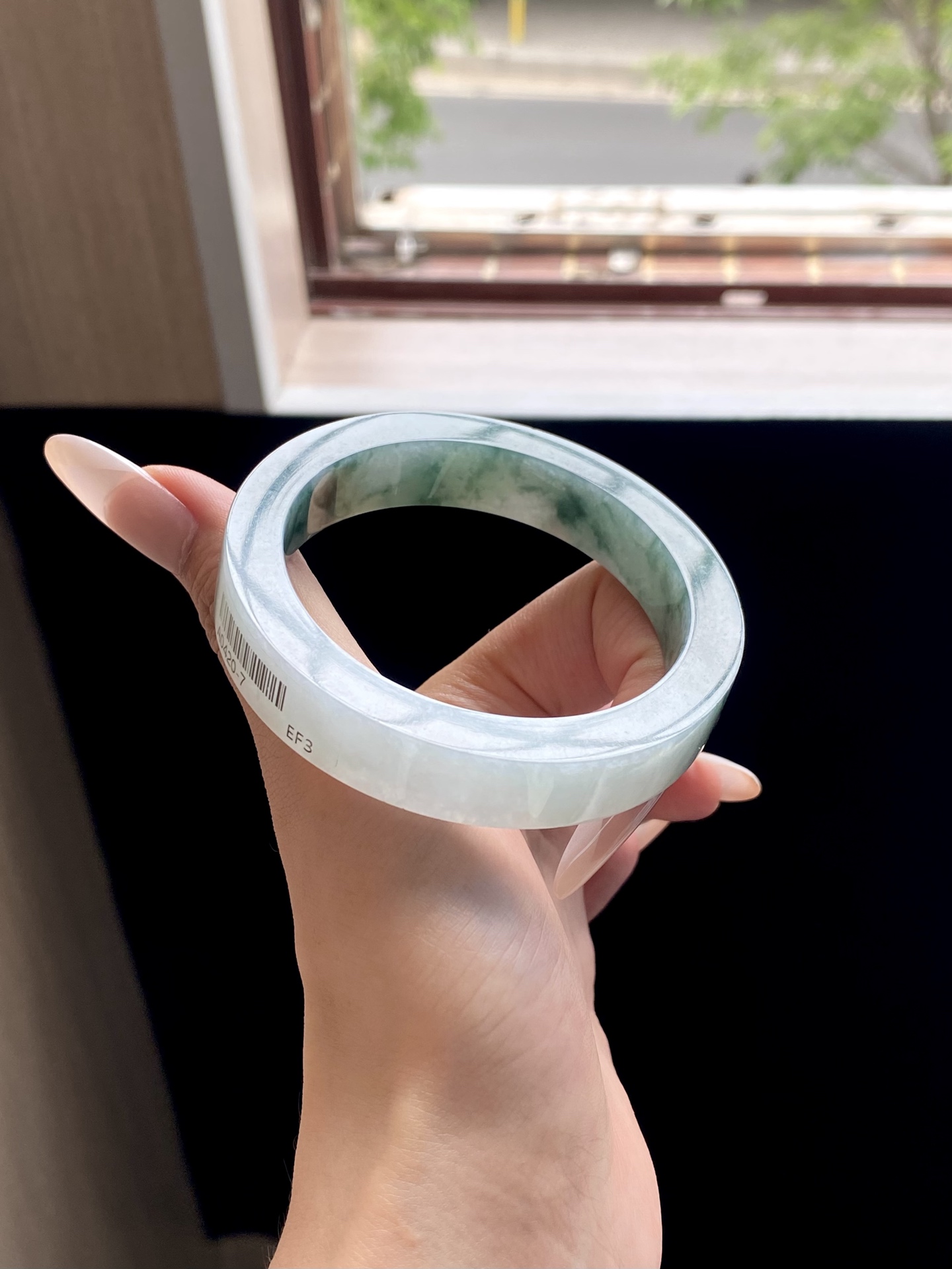 冰种蓝色飘花镯胚，A0420-7，⭕️73-57-12.2-8