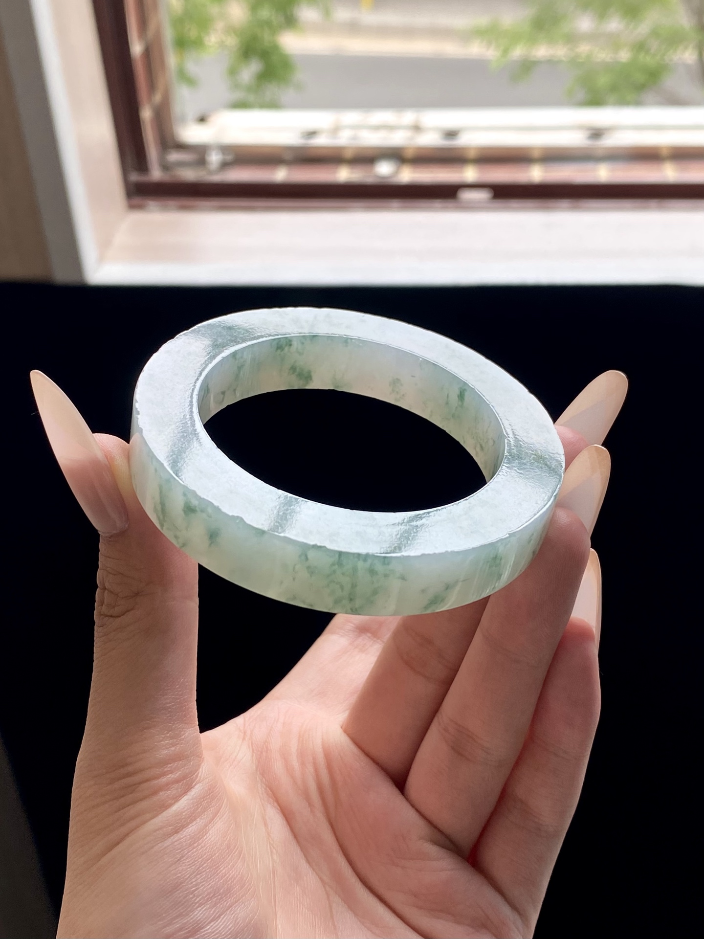 冰绿飘花圆条镯胚，B0425-3，⭕️74-53-12-11，可做53～54圆条