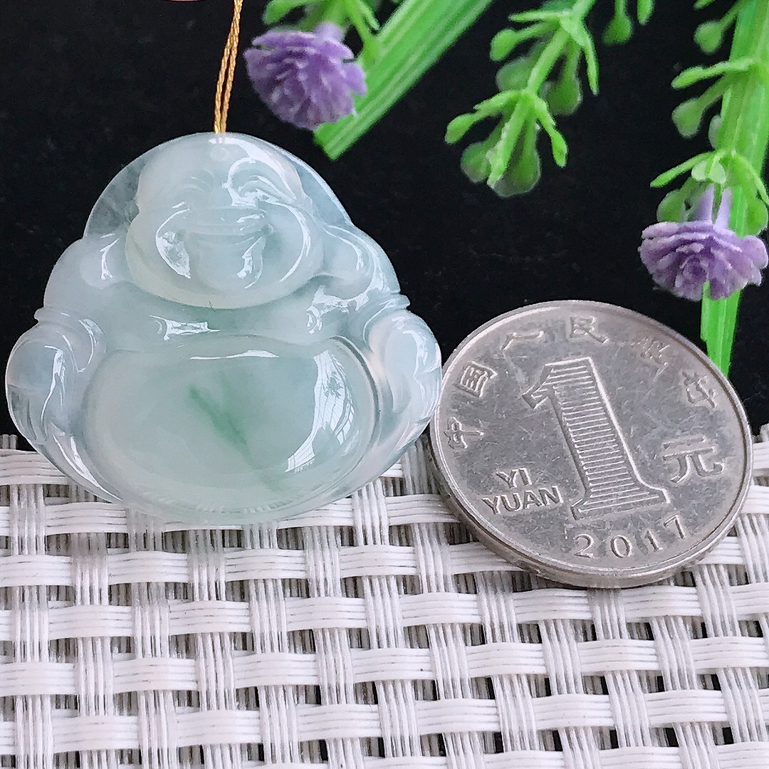 实拍A货翡翠28.8/31.5/6老坑冰润起胶飘花佛公吊坠翡翠玉坠挂件