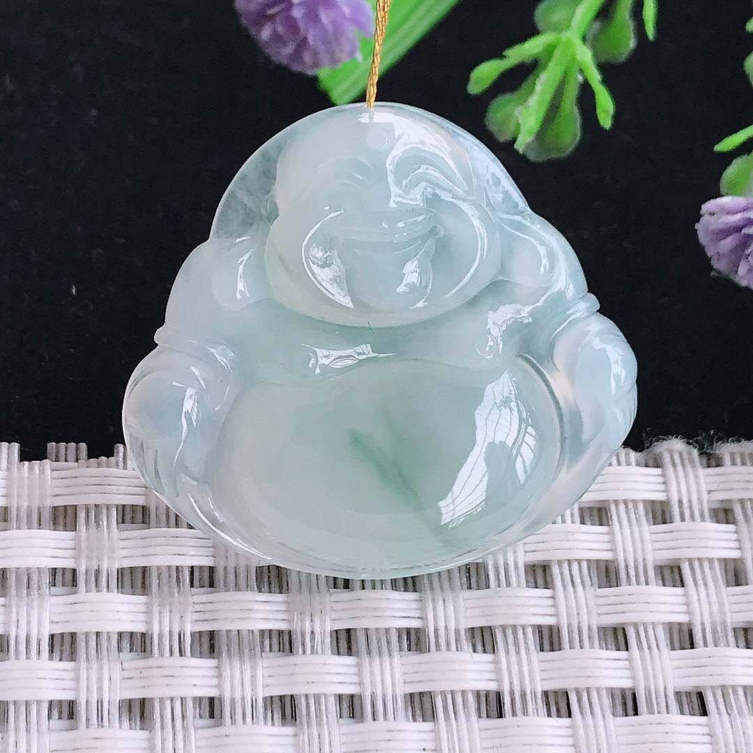 实拍A货翡翠28.8/31.5/6老坑冰润起胶飘花佛公吊坠翡翠玉坠挂件