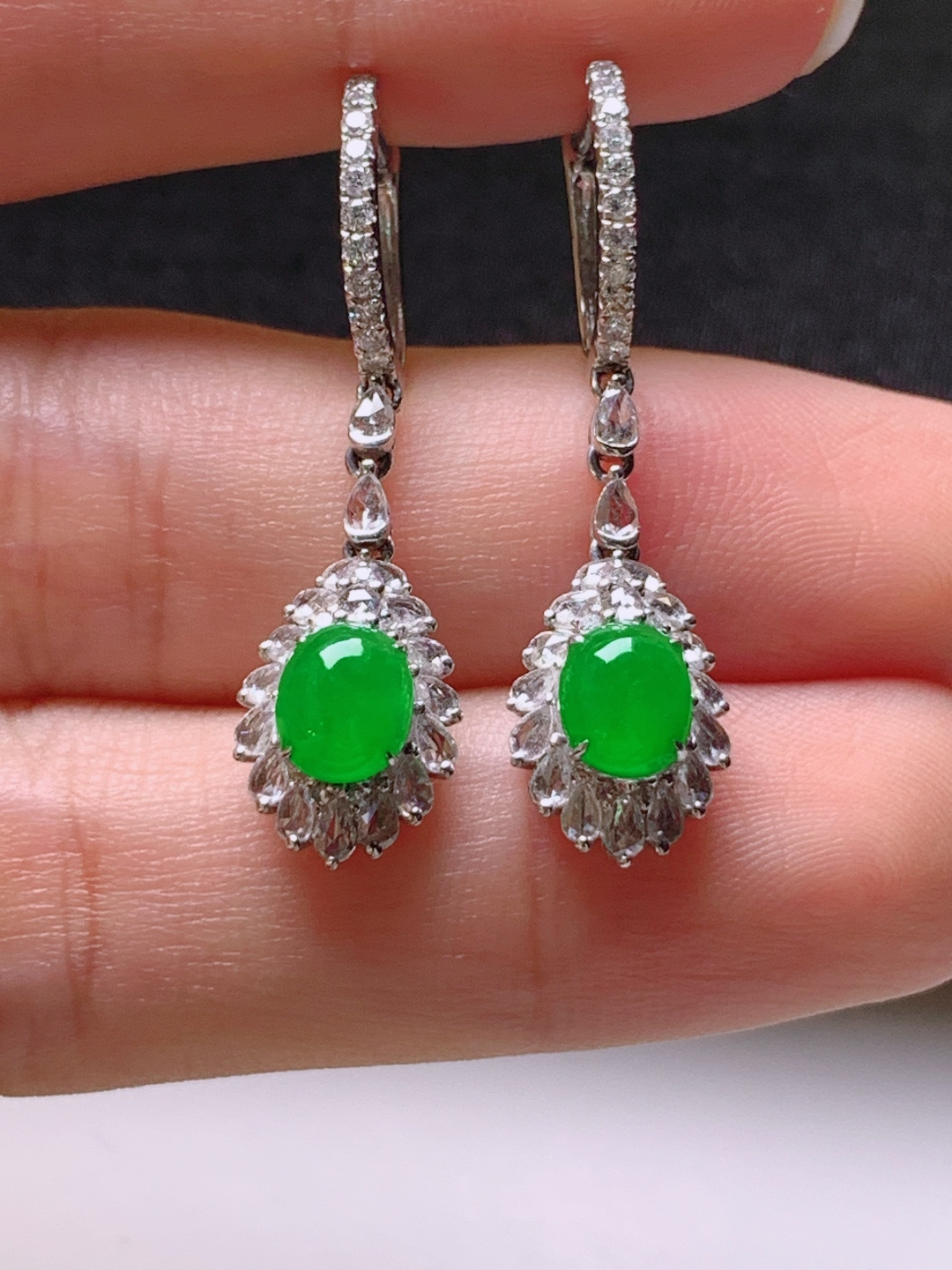 ️ 冰阳绿旦面耳坠，无裂色阳，裸石6.2/5.1/3.1