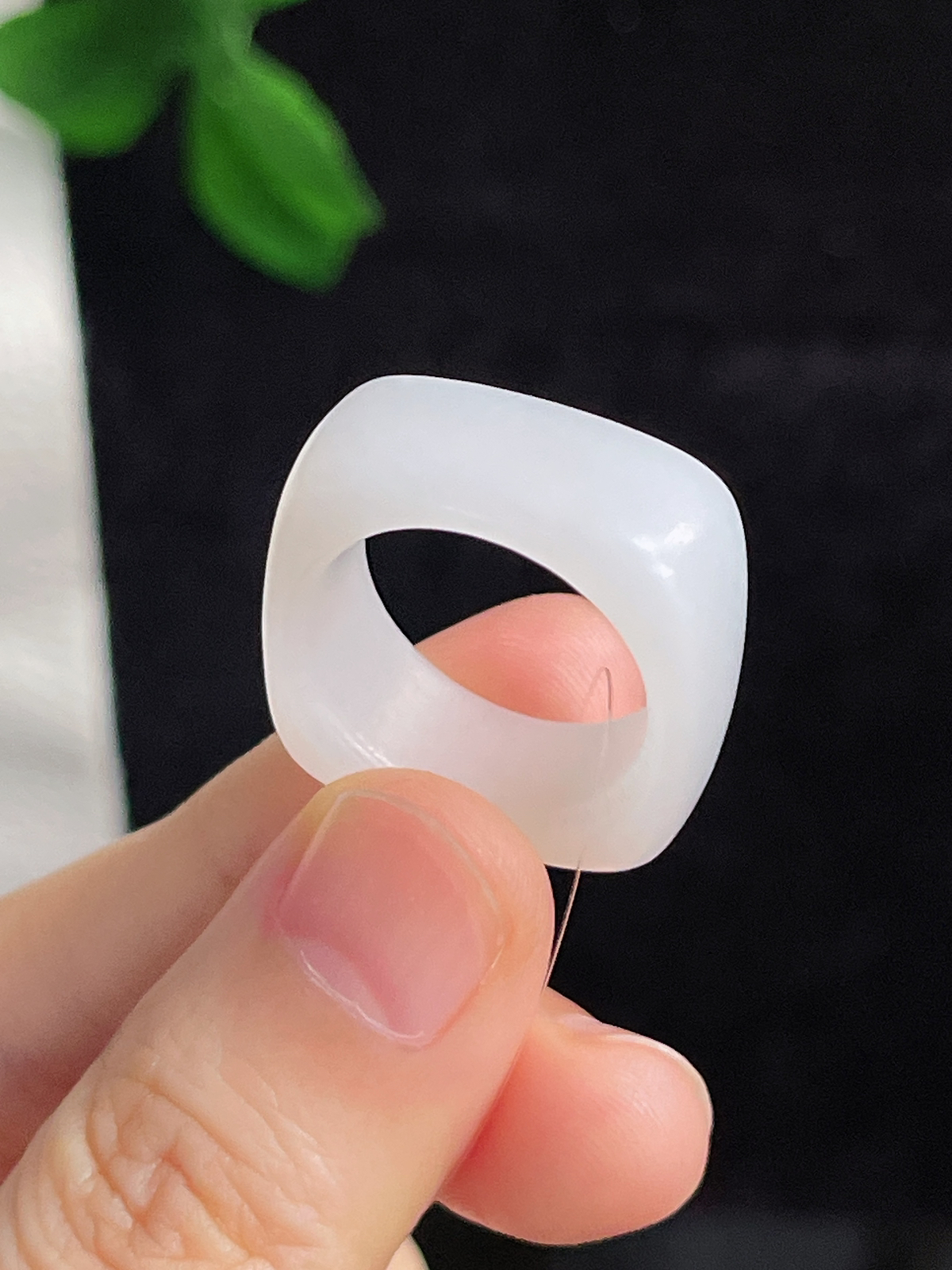 和田玉白玉方形指环