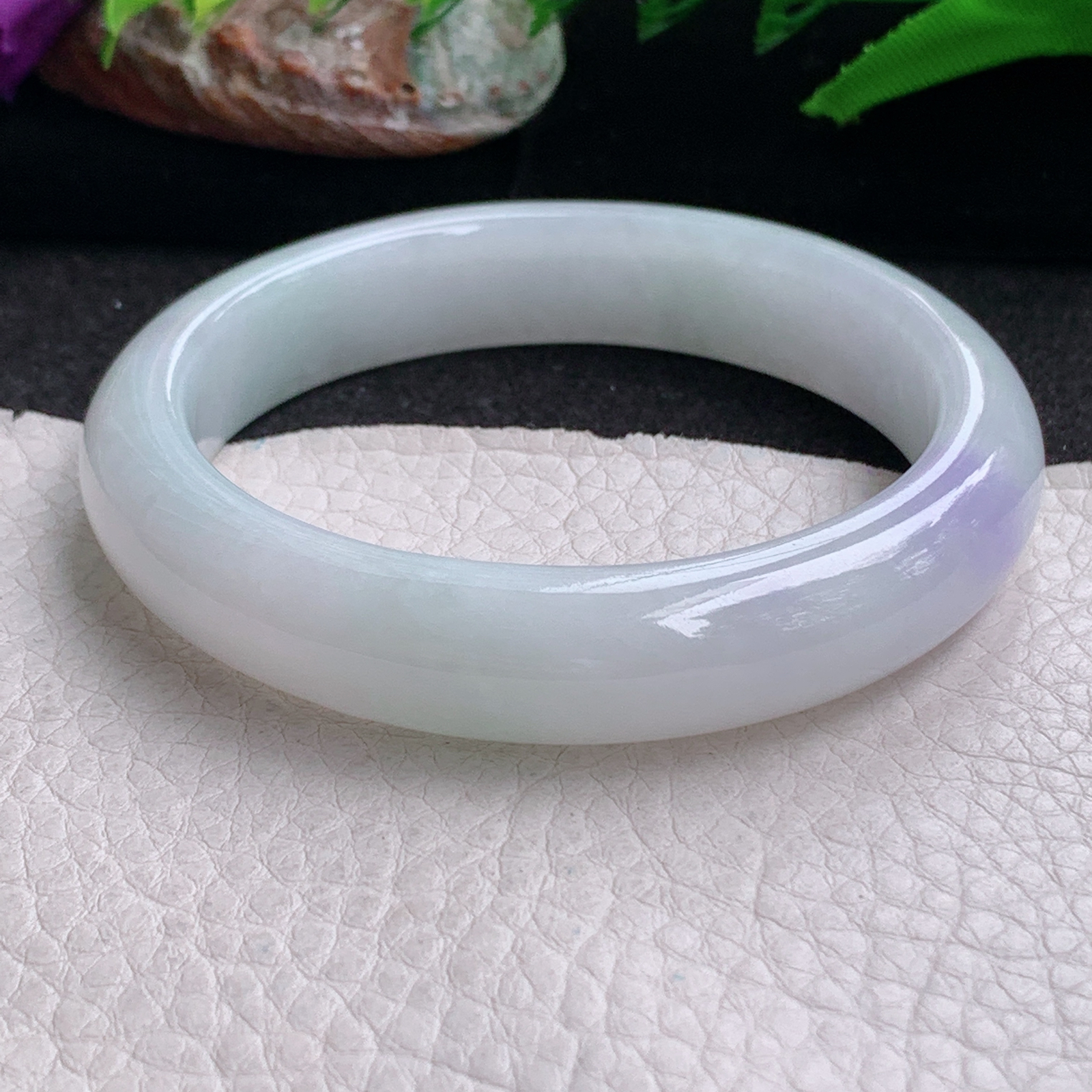 xx自然光57*12.5*8.5平安镯 缅甸翡翠a货手镯飘紫女款正圈玉镯 子