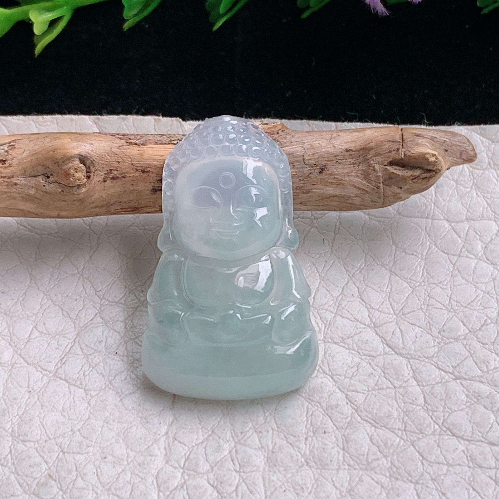 axm实拍29*18*5.2缅甸翡翠冰纯宝宝佛 开心佛玉吊坠 玉挂件