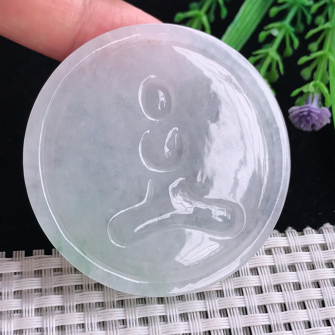 实拍A货翡翠55.8/6.5老坑秀气温润千手观音吊坠翡翠玉坠挂件