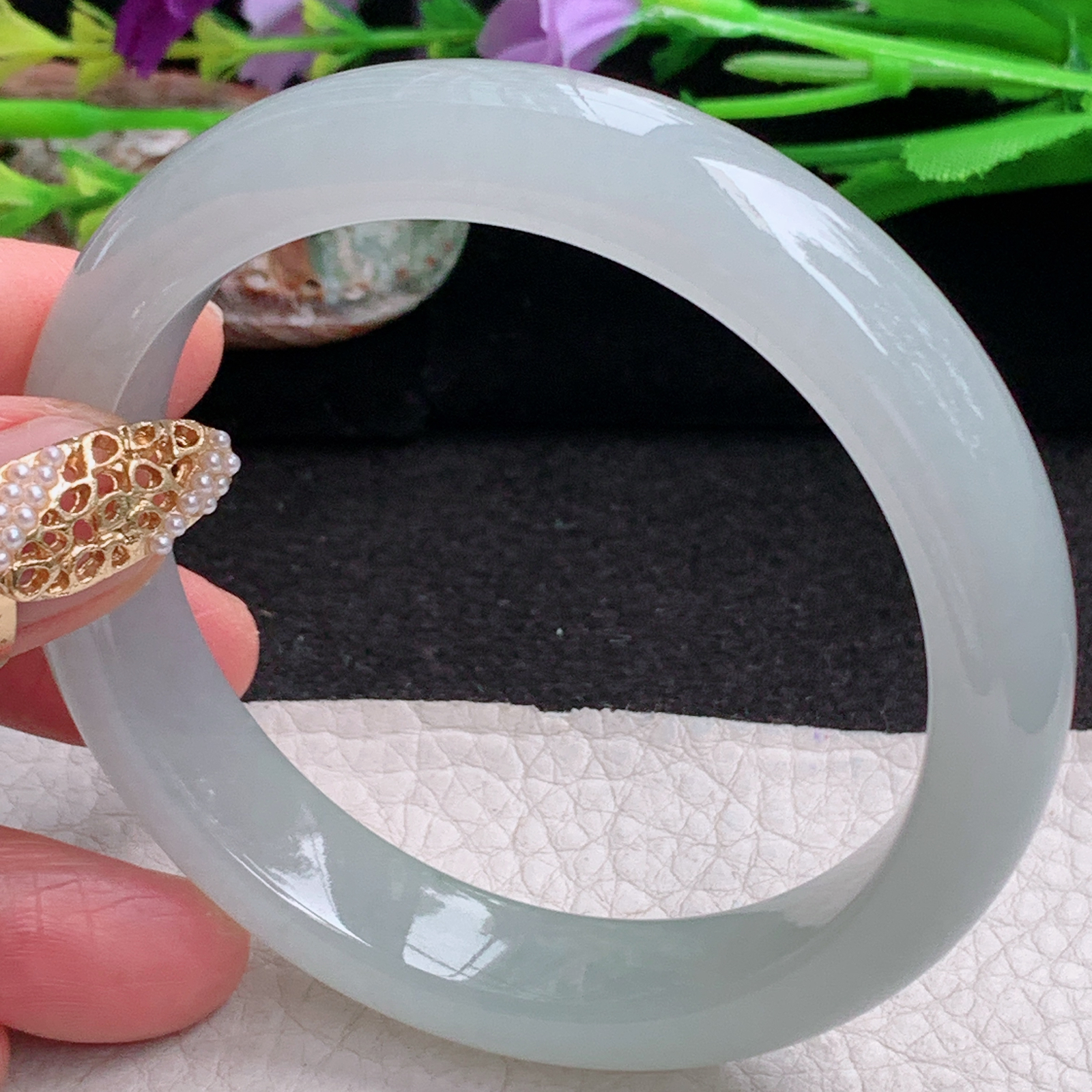 xx自然光57.8*12.6*8.6平安镯 缅甸翡翠a货手镯胶晴底女款正圈玉镯子