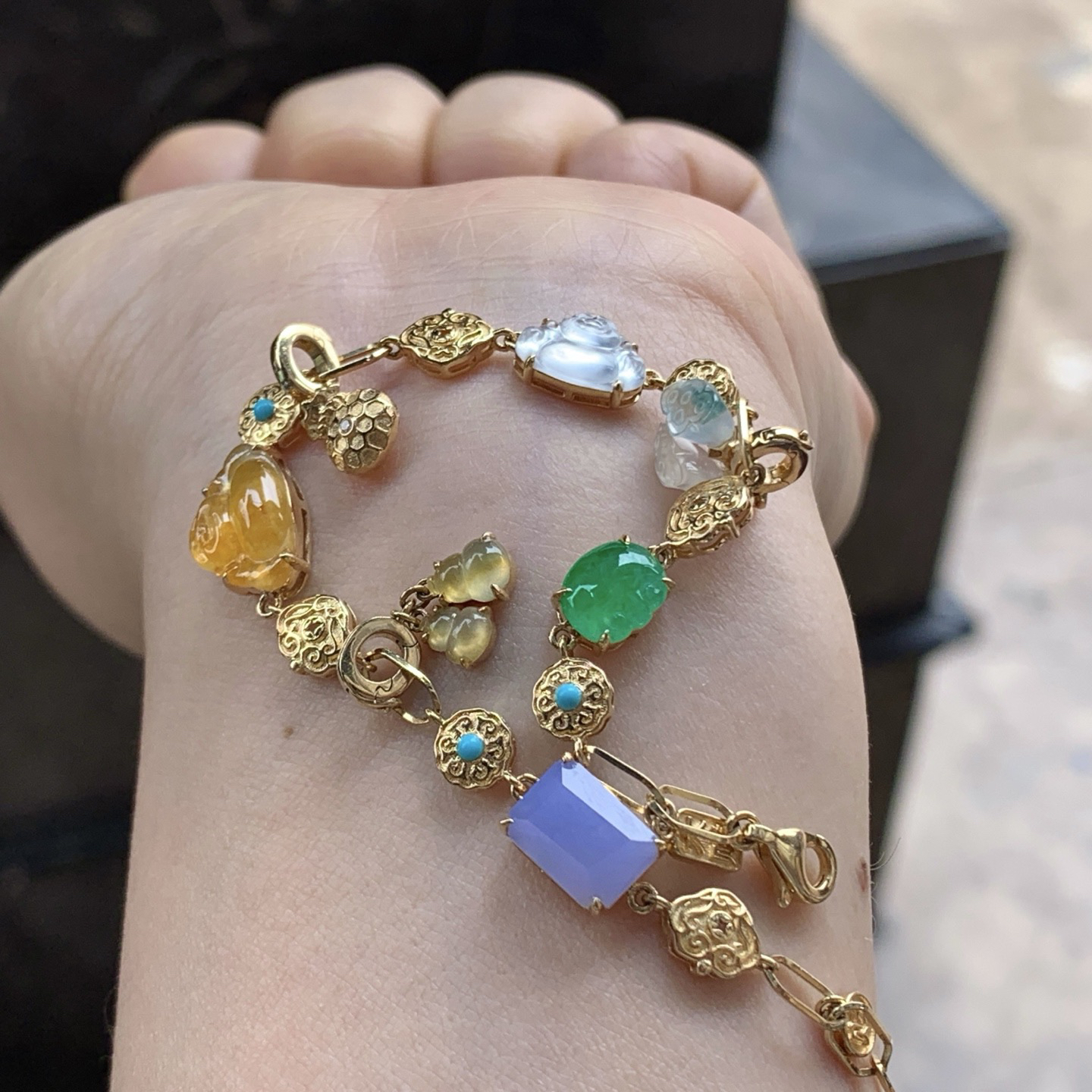 金镶嵌多宝链^_^鲜艳 玉质温润