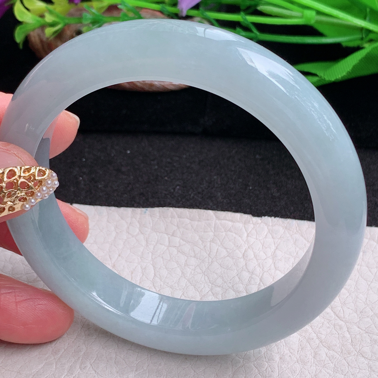 ee实拍59.5*12.3*9.5平安镯 缅甸翡翠a货手镯蓝紫大气女款正圈玉镯子