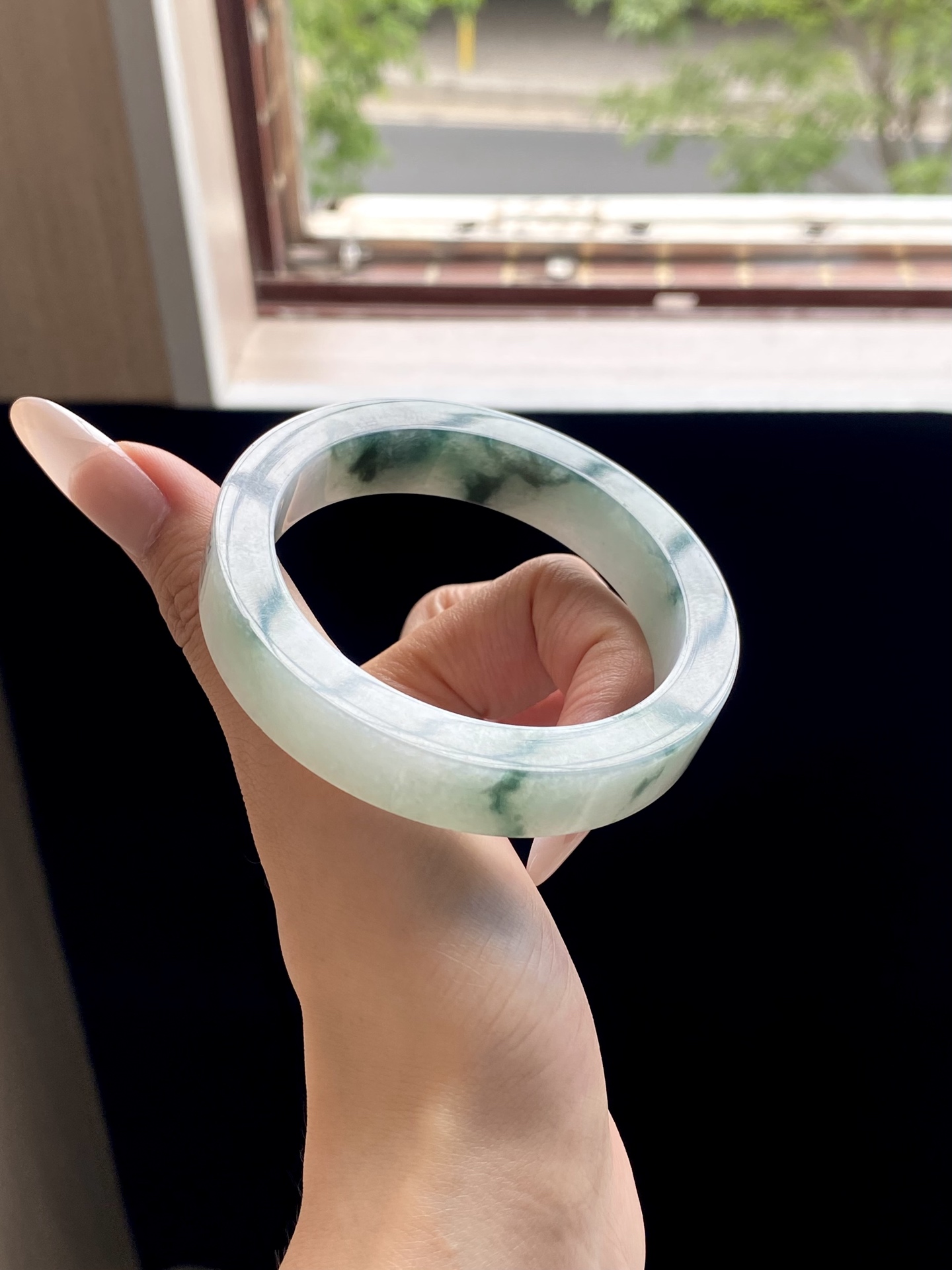 冰蓝飘花镯胚，A0420-2，73-57-12-8.2