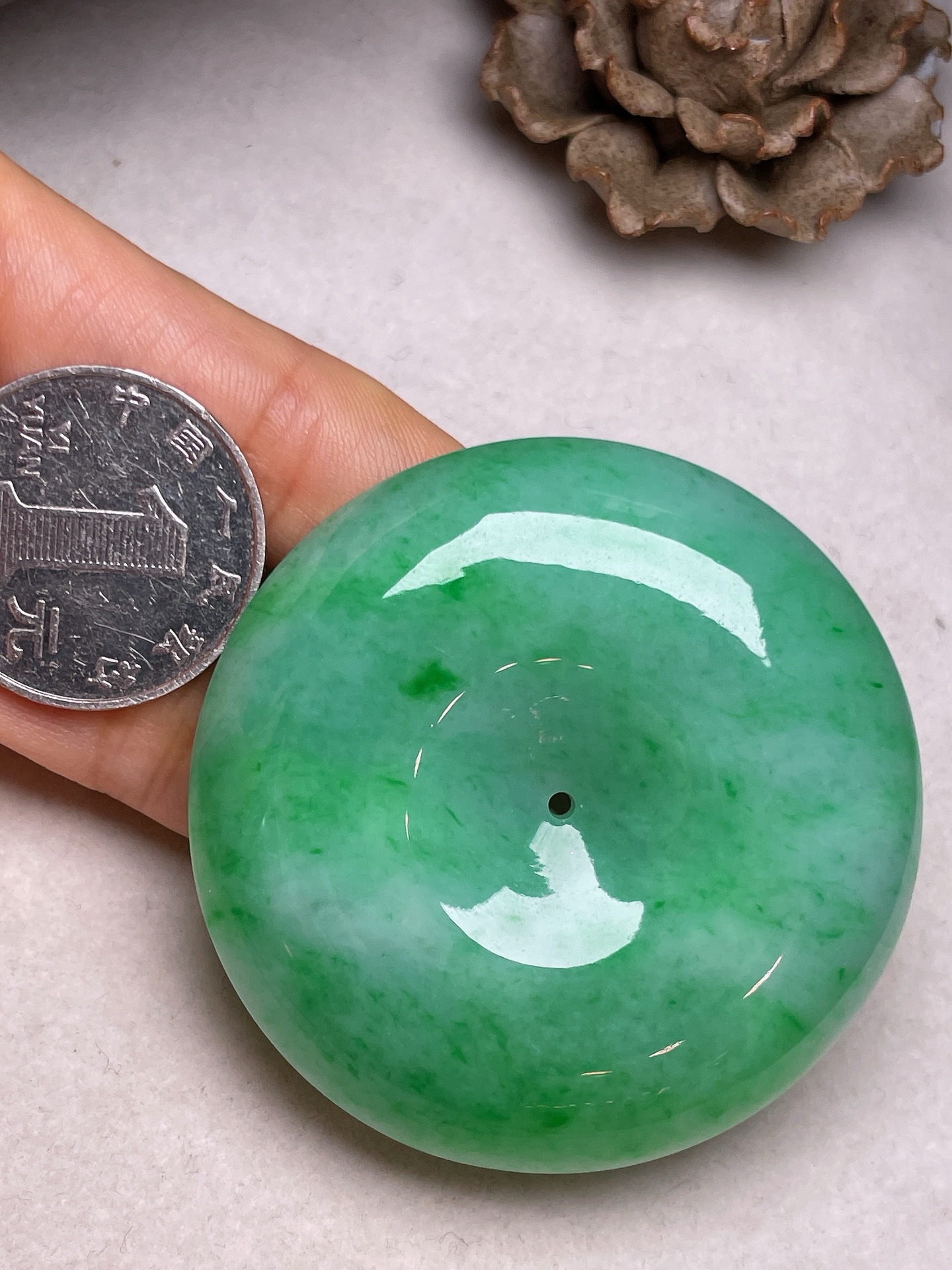 ️ 大平安扣，冰糯种满色，无裂，尺寸53.5/12.5