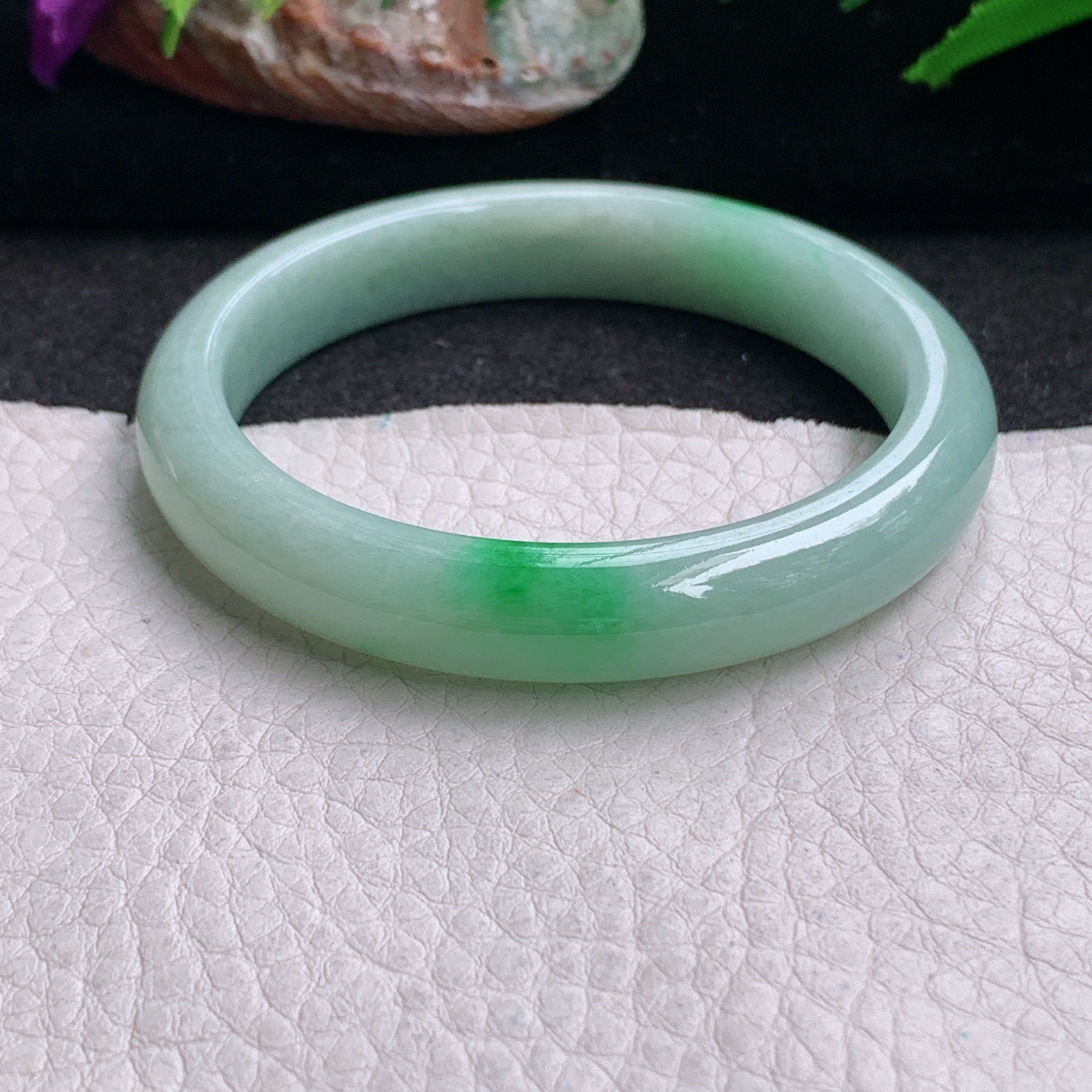 xx小圈口51*9.6*7平安镯 缅甸翡翠a货手镯飘阳绿女款正圈玉镯子