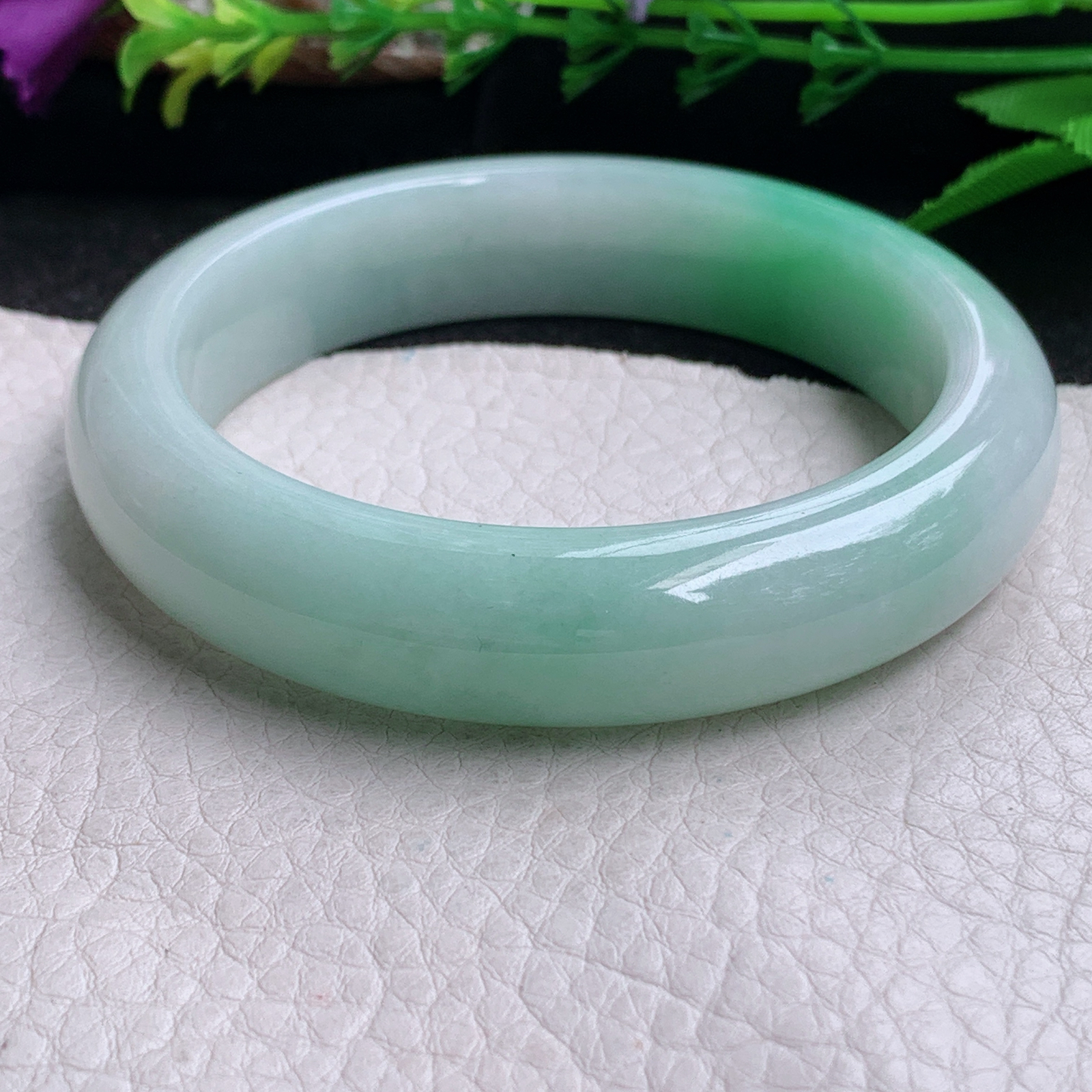 nr实拍57.85*13.8*9平安镯 缅甸翡翠a货手镯飘绿厚装正圈玉镯子