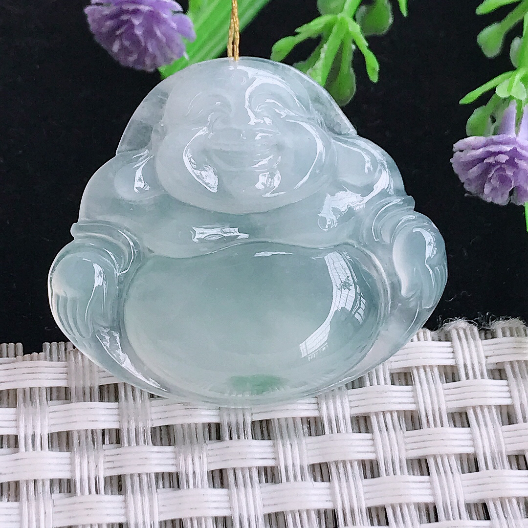 实拍A货翡翠29.5/33.8/5.8老坑冰种起胶冰飘花佛公吊坠翡翠玉佛挂件
