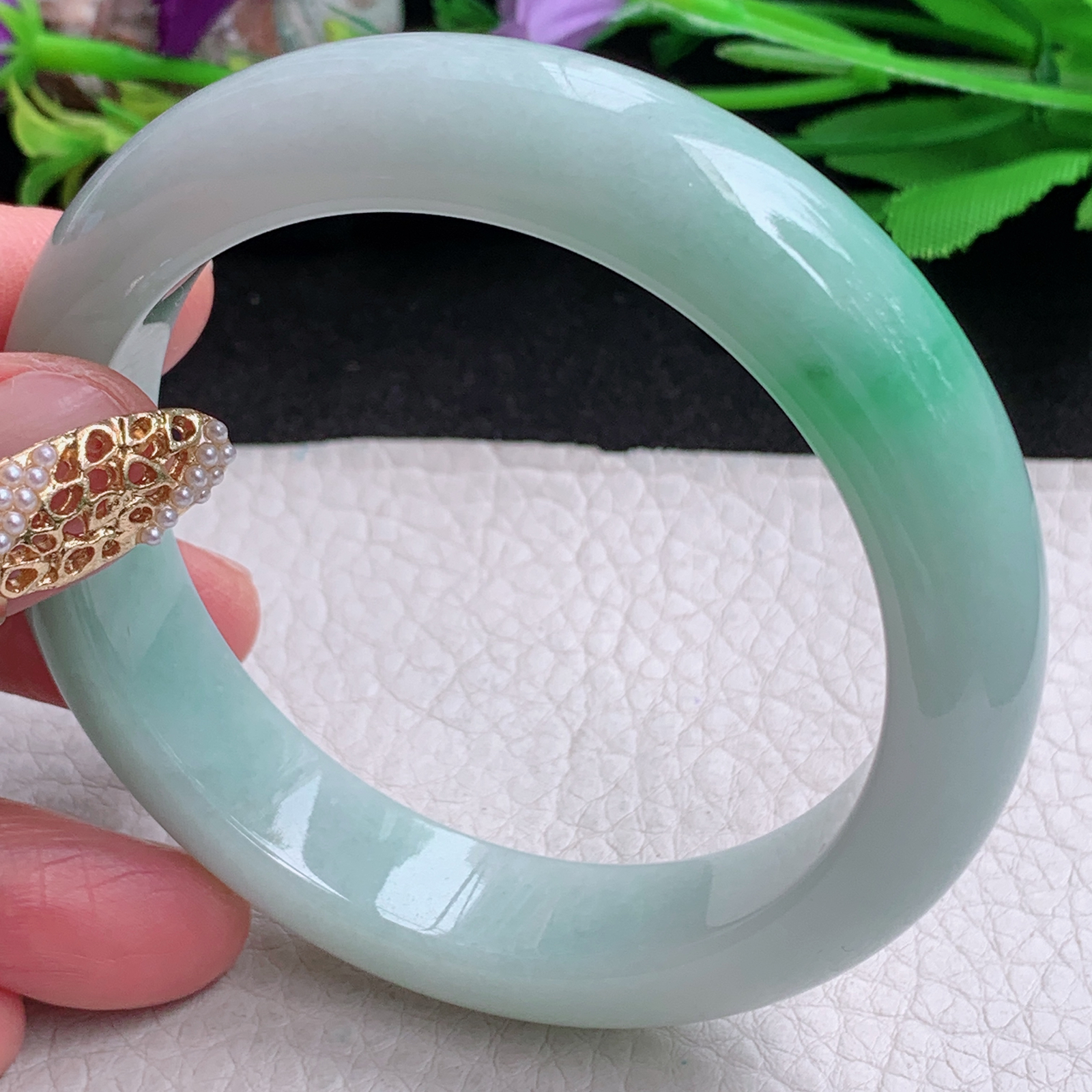 nr实拍57.85*13.8*9平安镯 缅甸翡翠a货手镯飘绿厚装正圈玉镯子