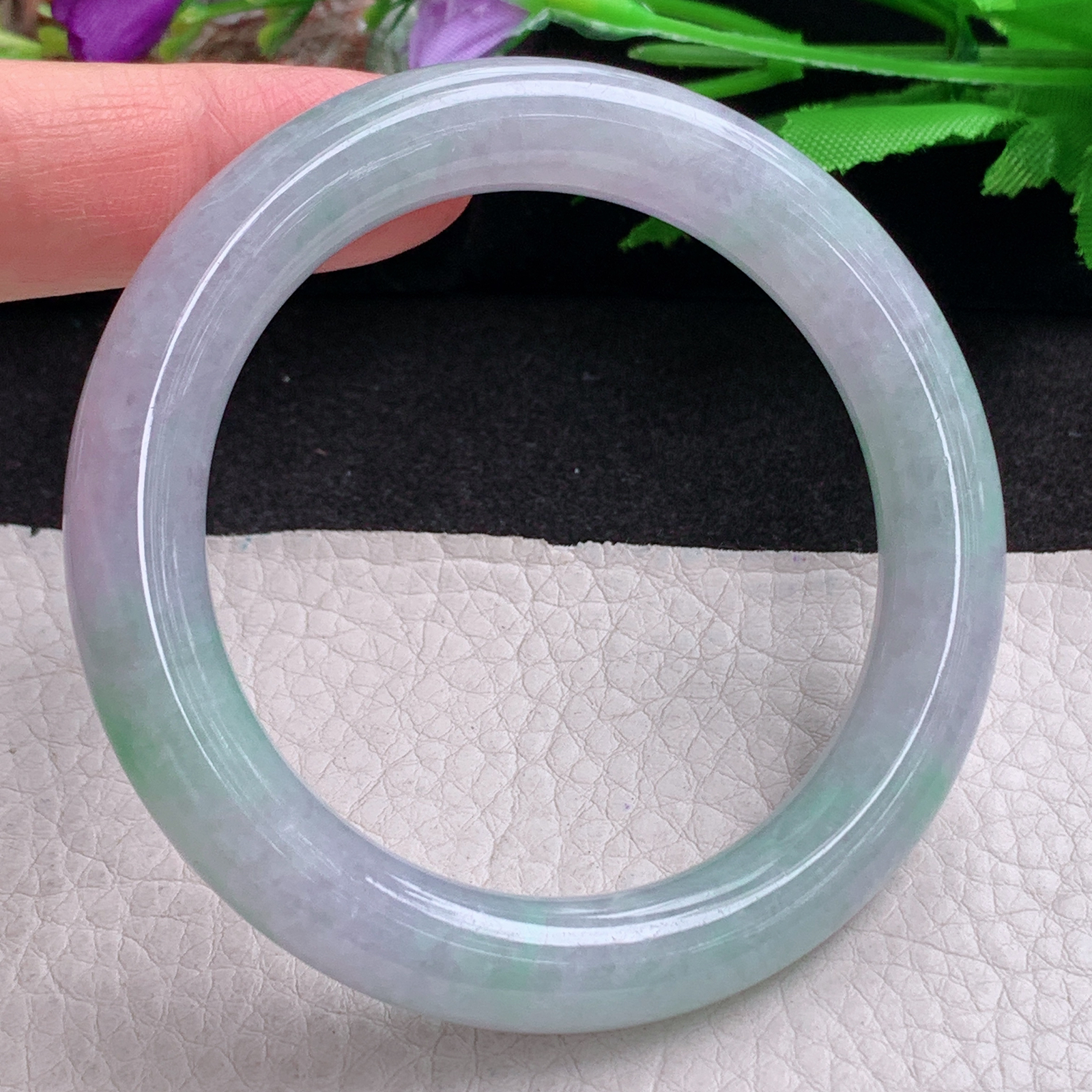 ss自然光54*10.3*10美人镯 缅甸翡翠a货手镯春带彩女款圆条玉镯子