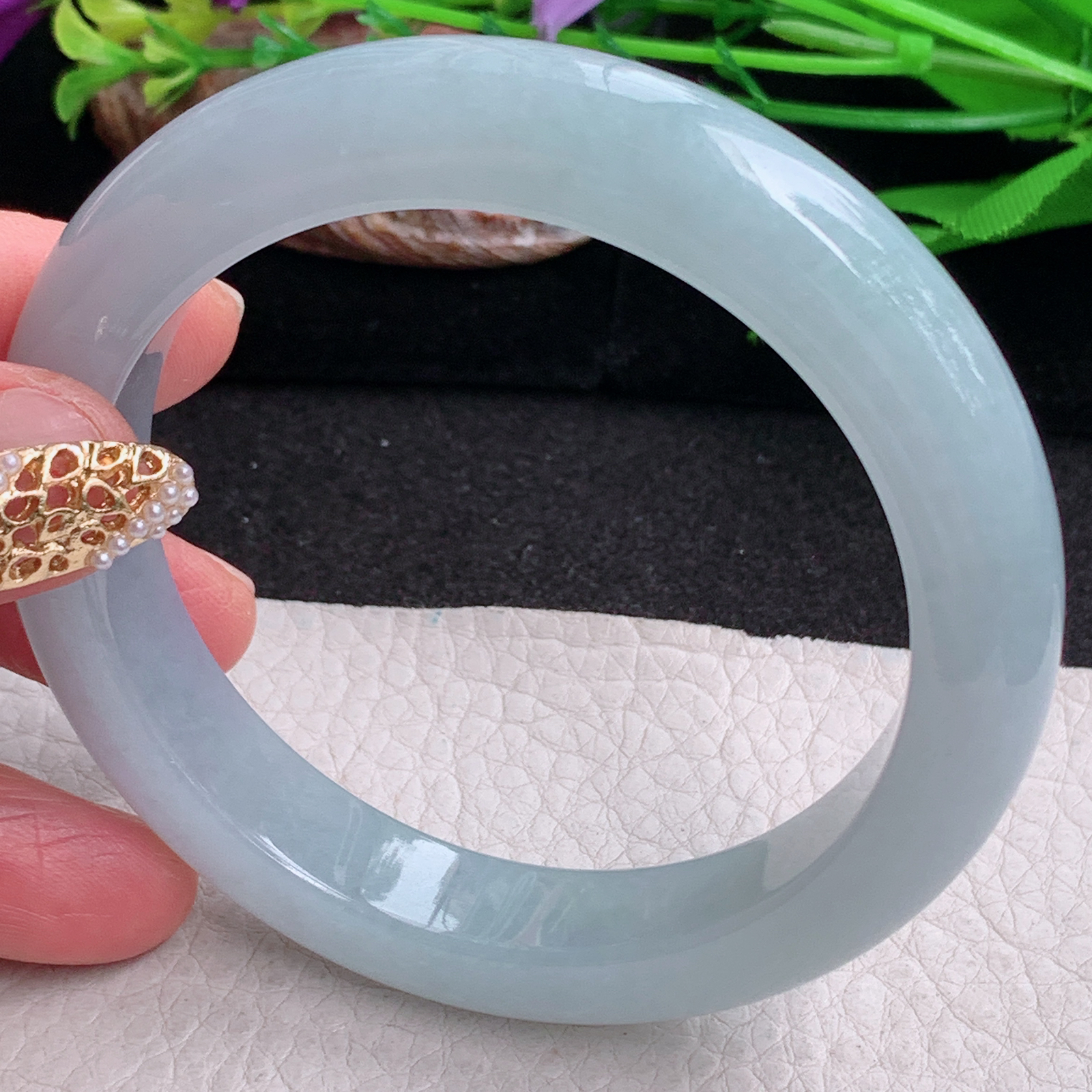 ee实拍59.5*12.3*9.5平安镯 缅甸翡翠a货手镯蓝紫大气女款正圈玉镯子