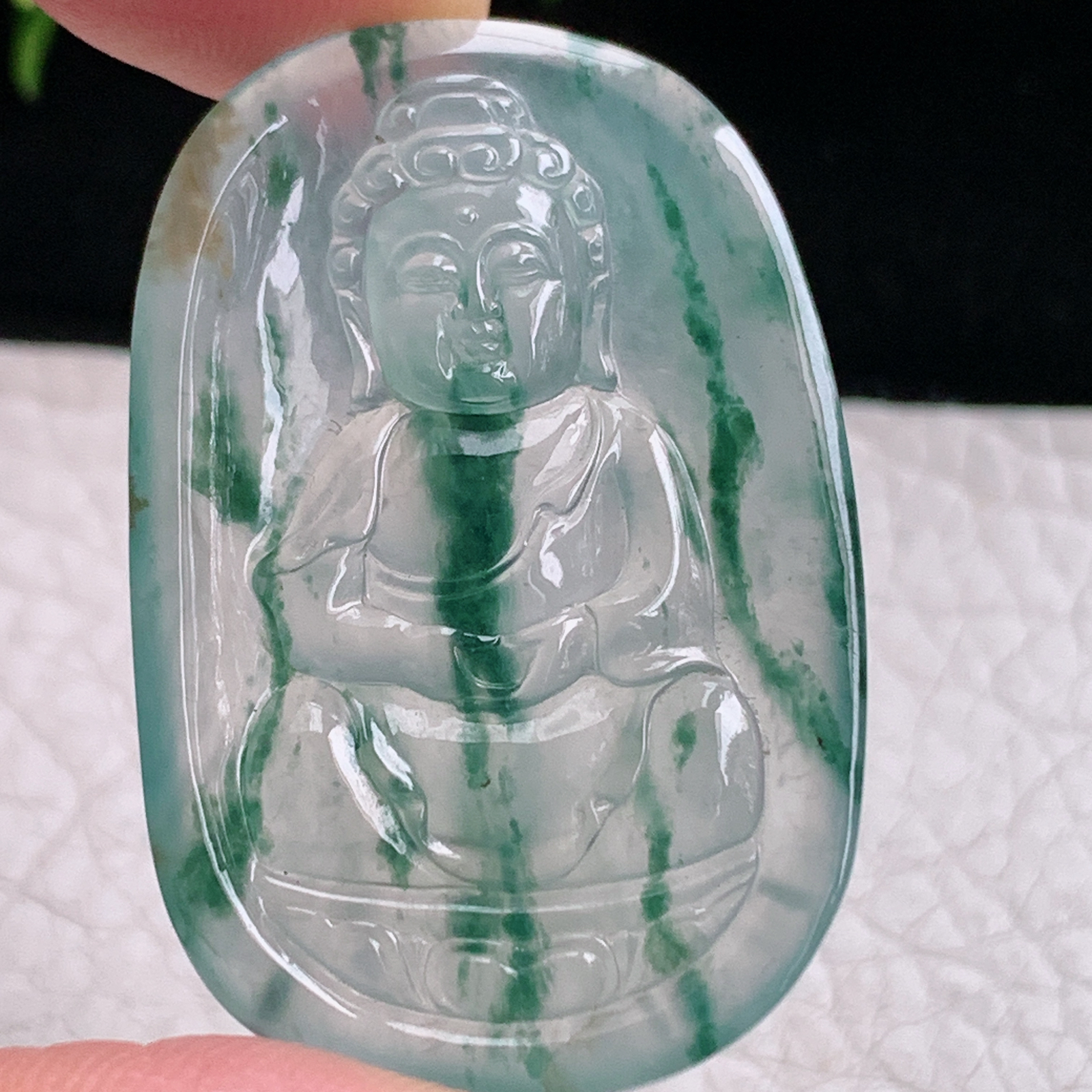 axm实拍39.6*25.6*4.6缅甸翡翠冰种飘花宝宝佛 佛祖玉吊坠