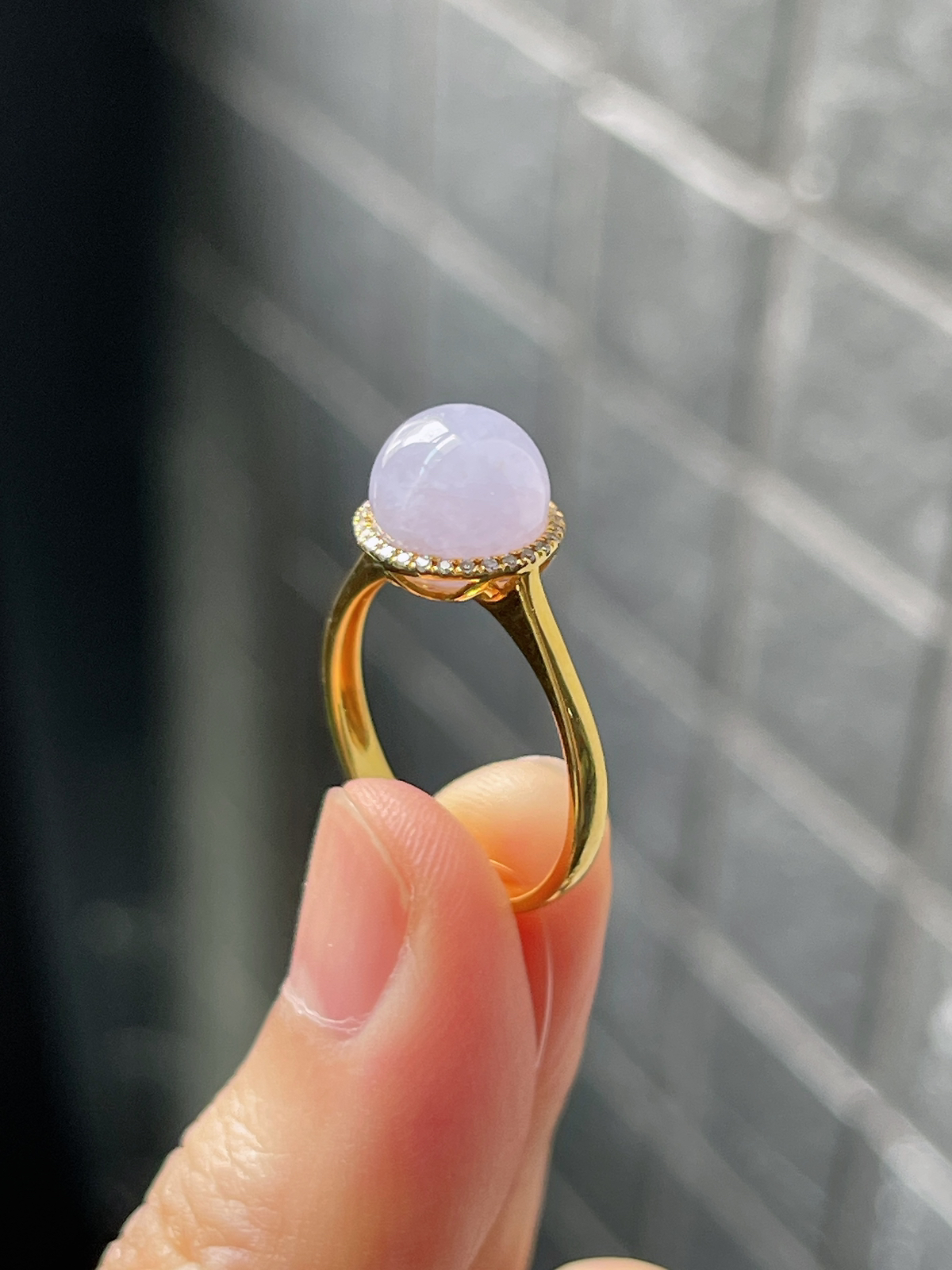 18k金 翡翠糯化种淡紫色戒指