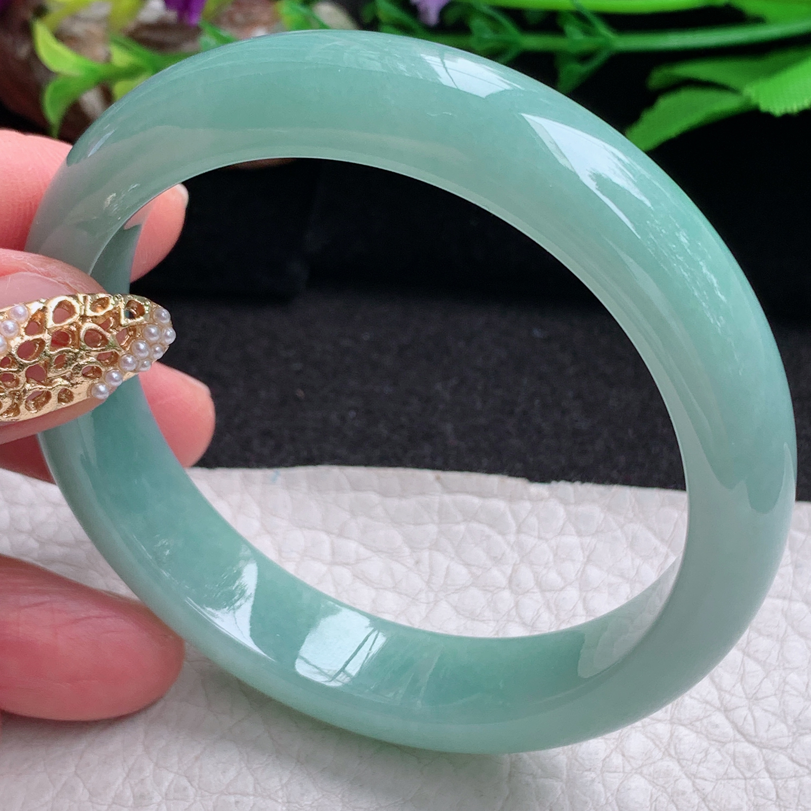 js实拍56*12.3*8平安镯 缅甸翡翠a货手镯水润满绿正圈玉镯子