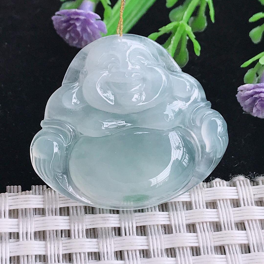 实拍A货翡翠29.5/33.8/5.8老坑冰种起胶冰飘花佛公吊坠翡翠玉佛挂件