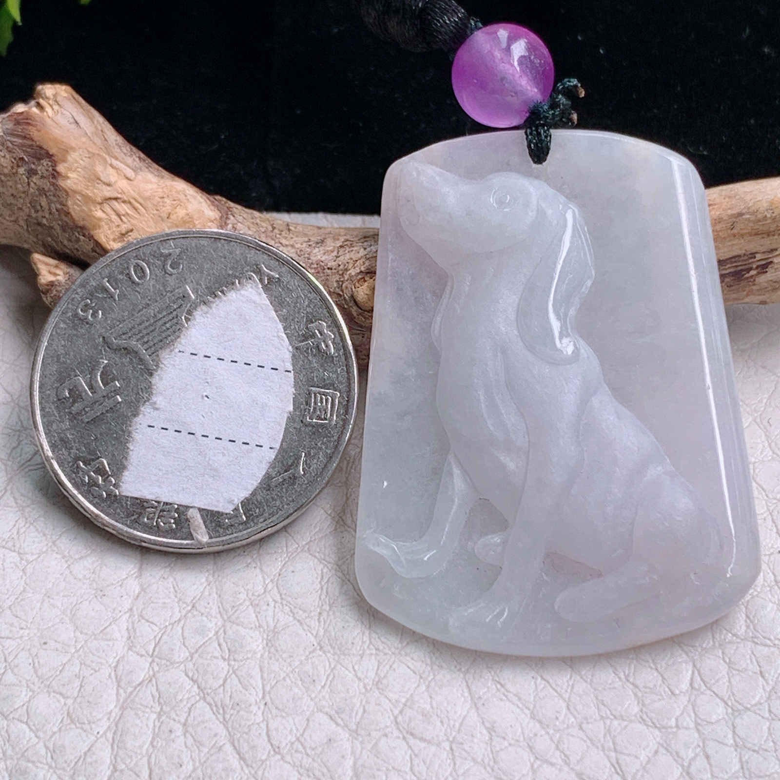 t实拍40.8*29.5*6缅甸翡翠A货精雕冰纯立体狗 招财旺财玉吊坠 玉挂件