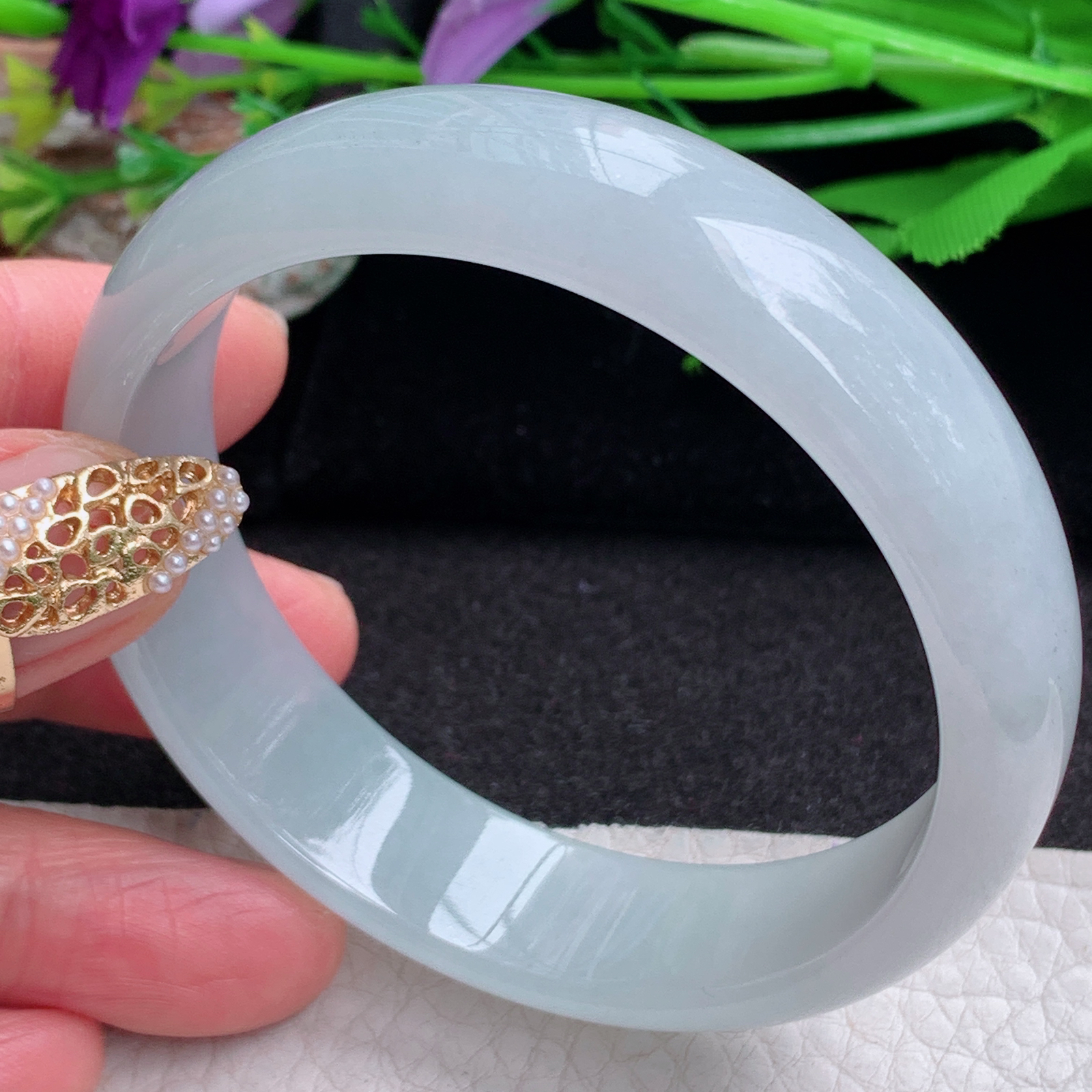 js实拍56.8*15*6.5平安镯 缅甸翡翠a货手镯纯美冰润正圈玉镯子