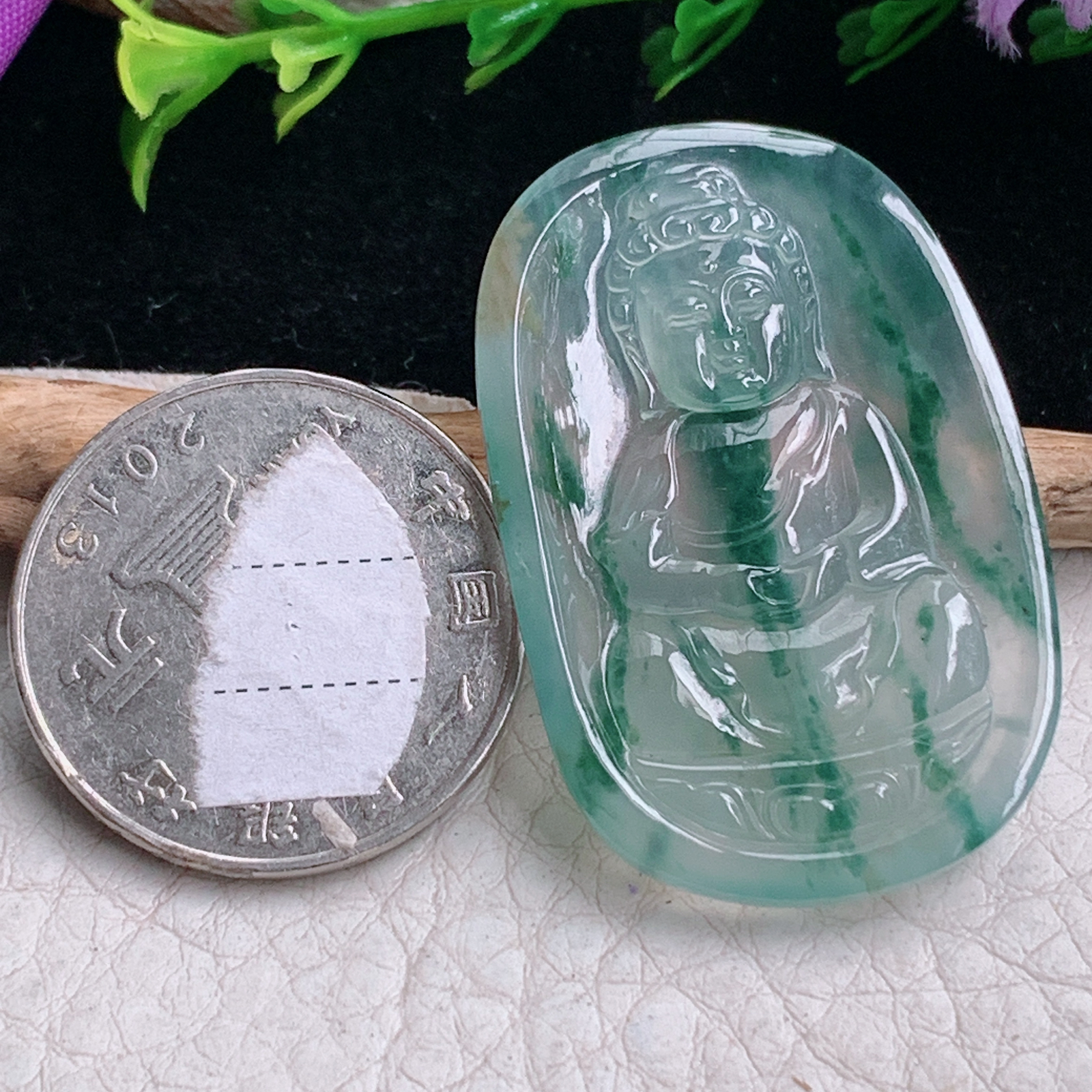 axm实拍39.6*25.6*4.6缅甸翡翠冰种飘花宝宝佛 佛祖玉吊坠