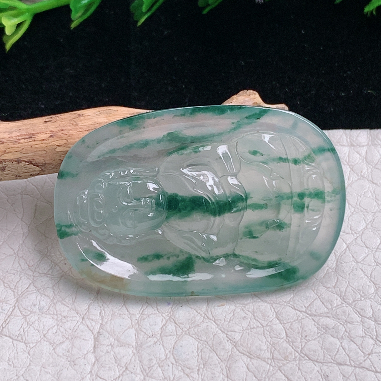 axm实拍39.6*25.6*4.6缅甸翡翠冰种飘花宝宝佛 佛祖玉吊坠