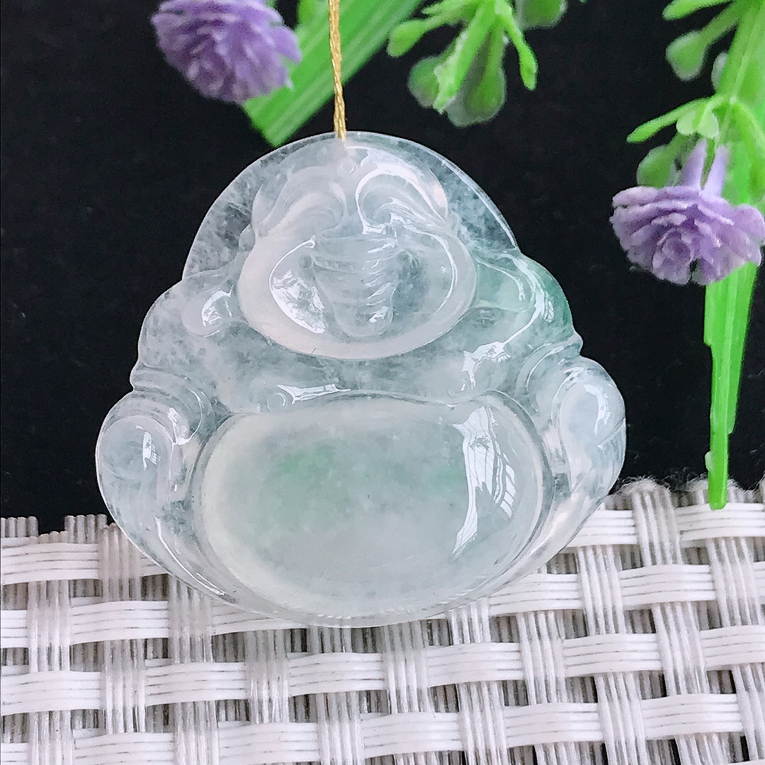 实拍A货翡翠29.5/31.6/6.2老坑冰种起胶佛公吊坠翡翠玉佛挂件