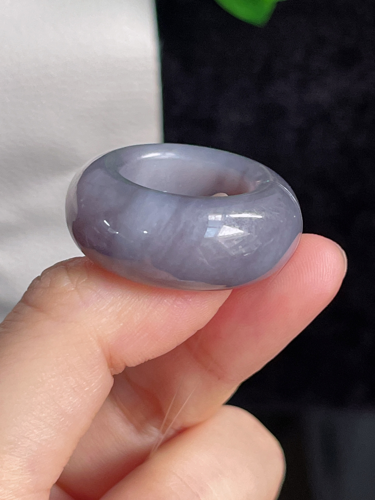和田玉烟紫宽版指环