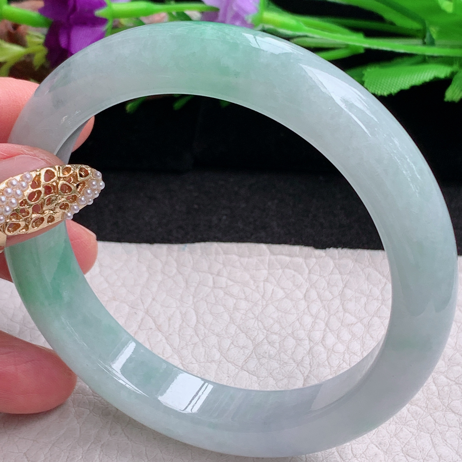 yh大圈口61.8*12.5*9.2平安镯 缅甸翡翠a货手镯冰飘绿正圈玉镯子