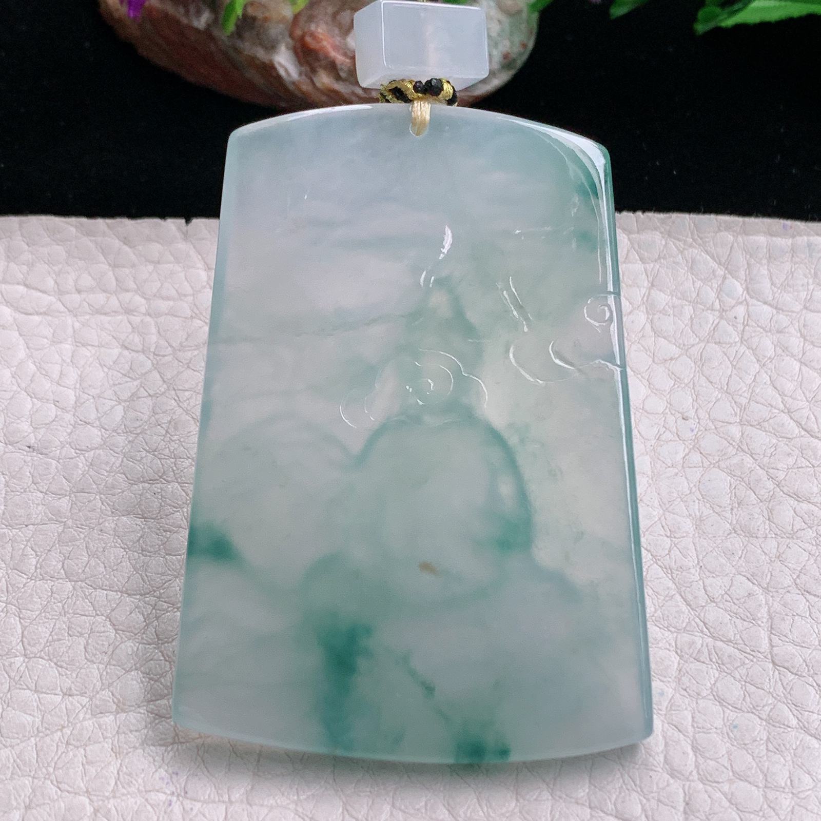 yl实拍64*43.8*5.6缅甸翡翠冰种飘花山水观音 玉观音玉吊坠 玉挂件