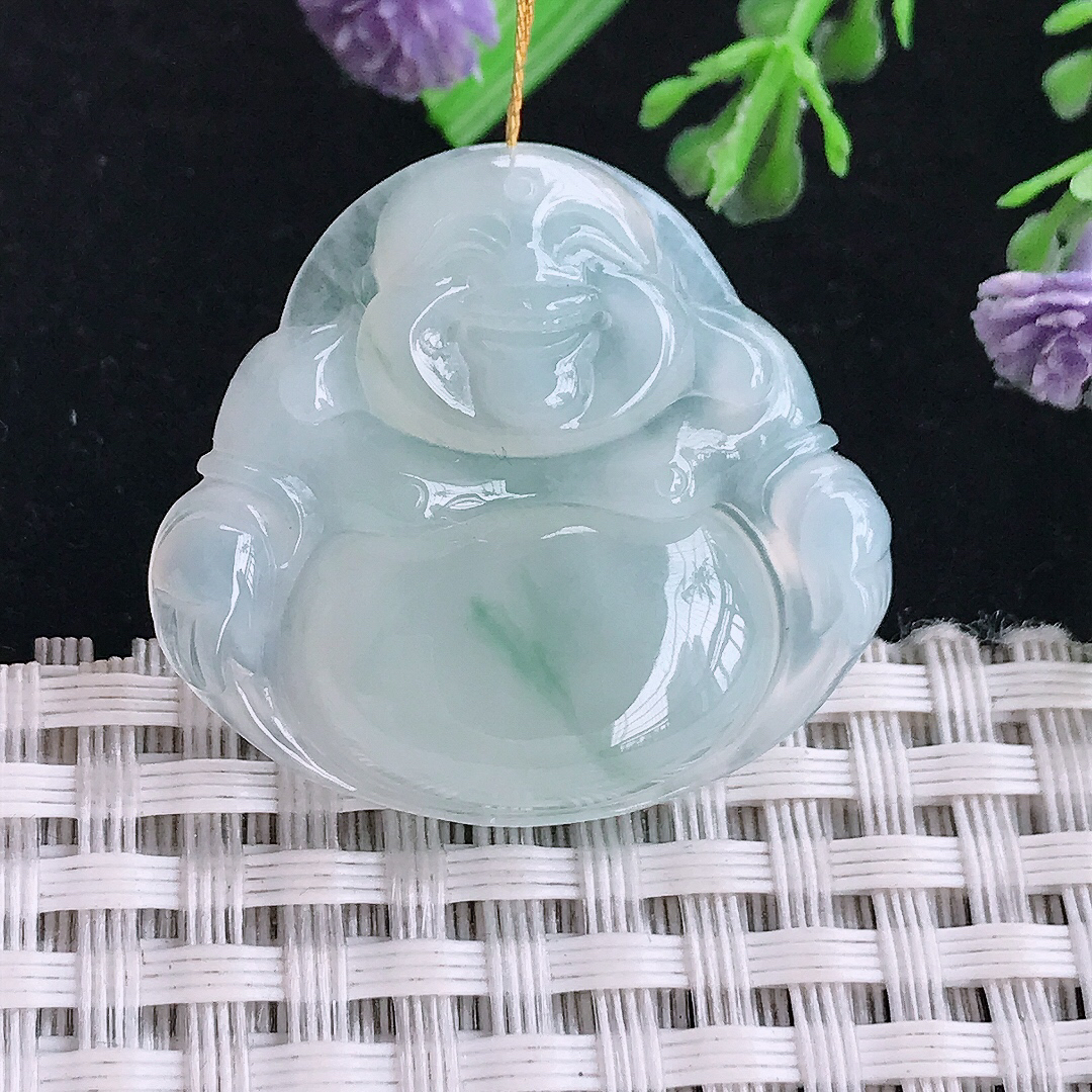 实拍A货翡翠28.8/31.5/6老坑冰润起胶飘花佛公吊坠翡翠玉坠挂件