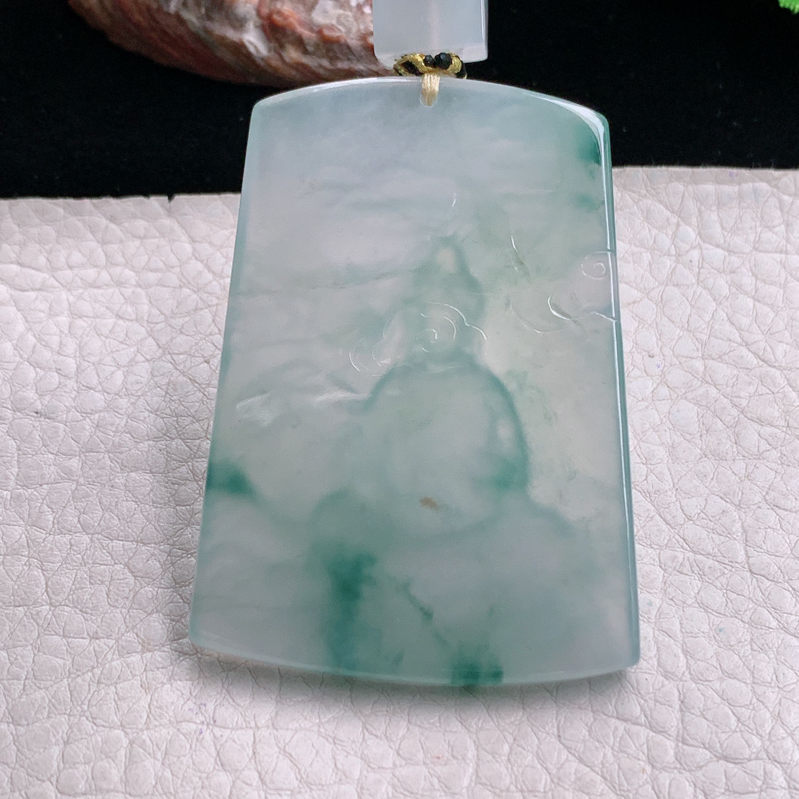 yl实拍64*43.8*5.6缅甸翡翠冰种飘花山水观音 玉观音玉吊坠 玉挂件