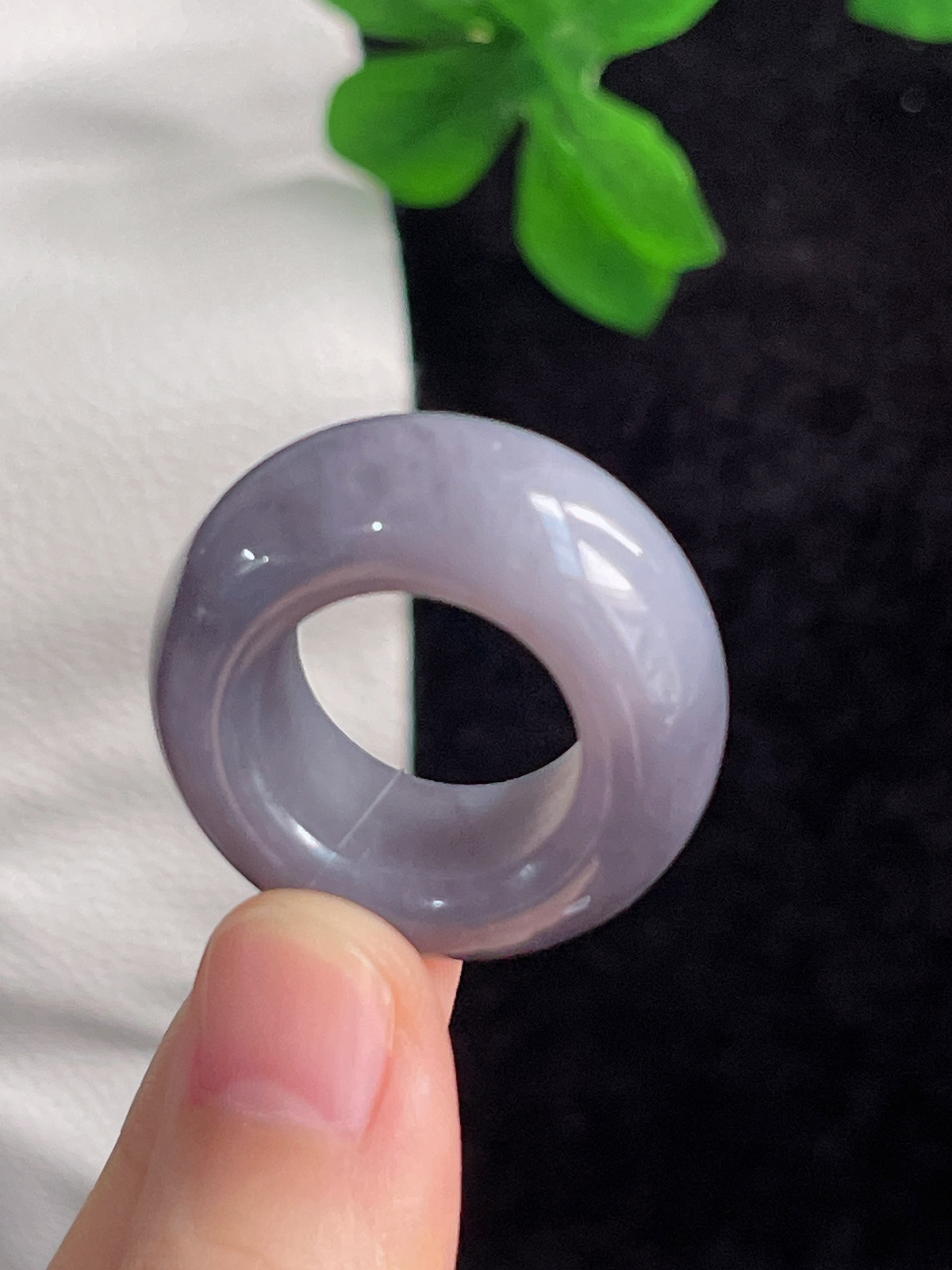 和田玉烟紫宽版指环