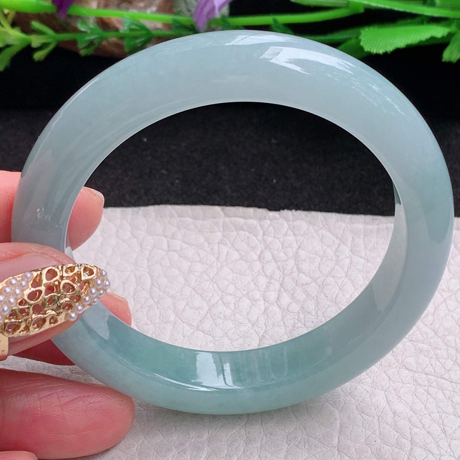 r实拍55*11.6*8.5平安镯 缅甸翡翠a货手镯冰蓝女款正圈玉镯子