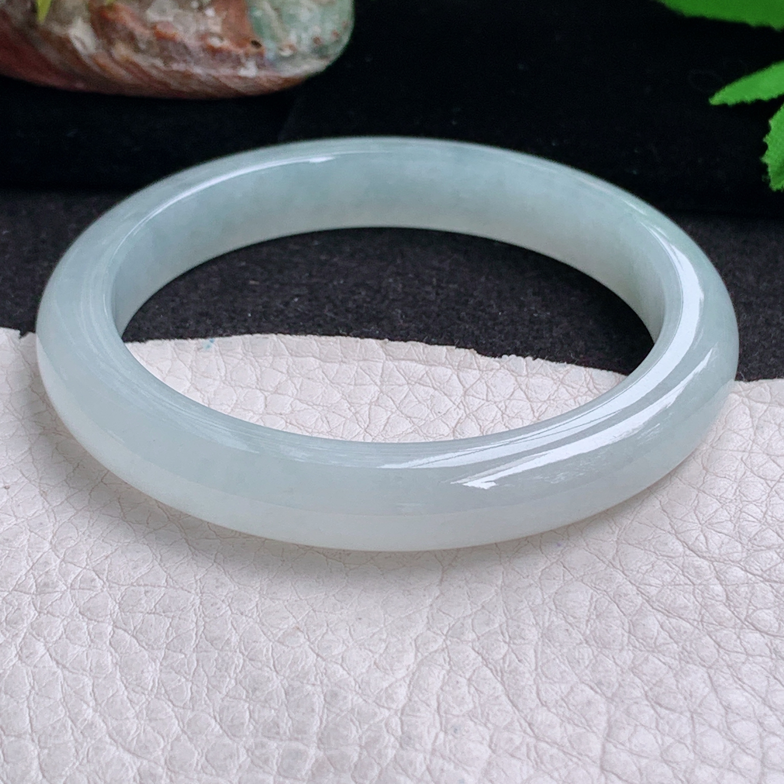 n实拍55.5*9.5*7.6平安镯 缅甸翡翠a货手镯纯美起光正圈玉镯子