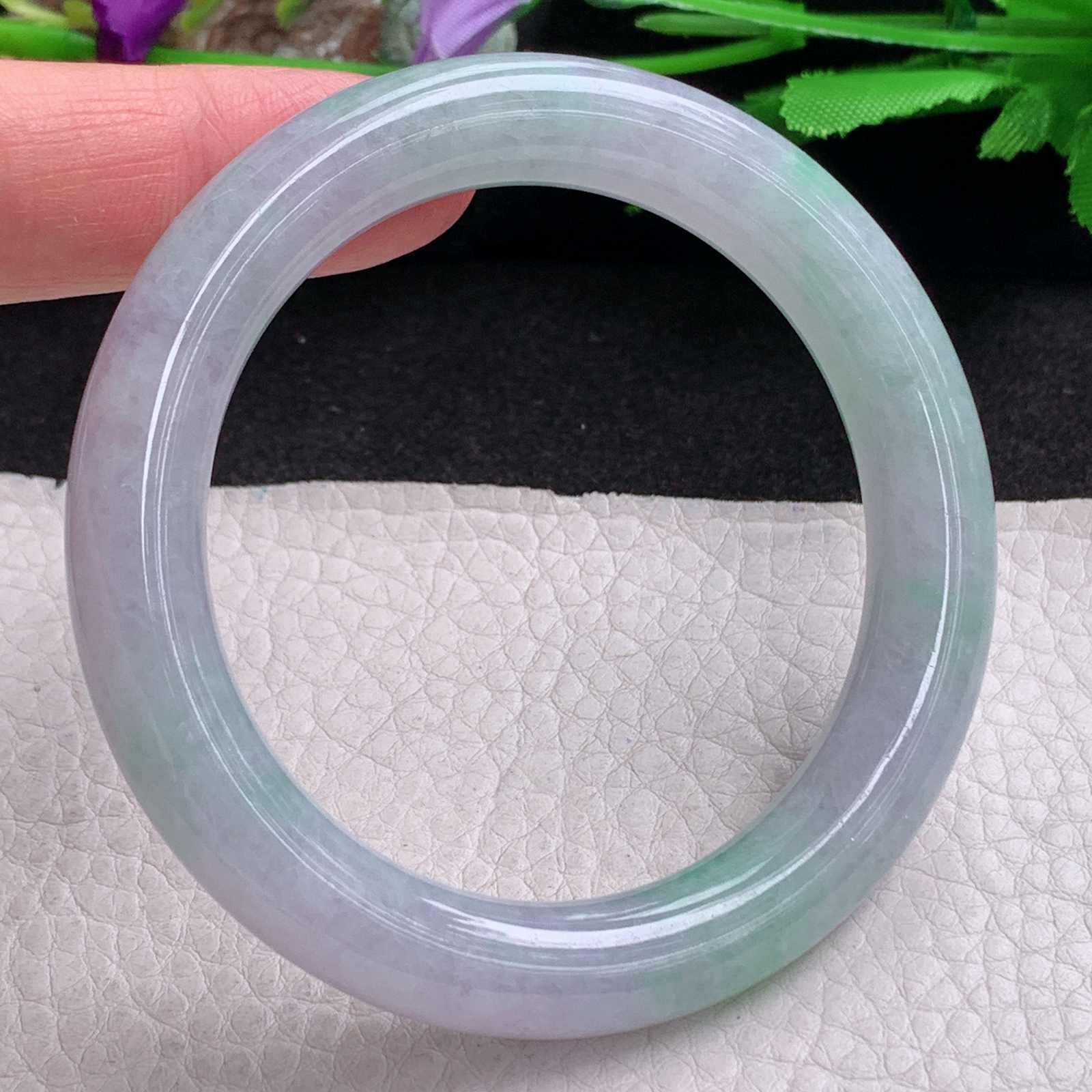 ss自然光54*10.3*10美人镯 缅甸翡翠a货手镯春带彩女款圆条玉镯子