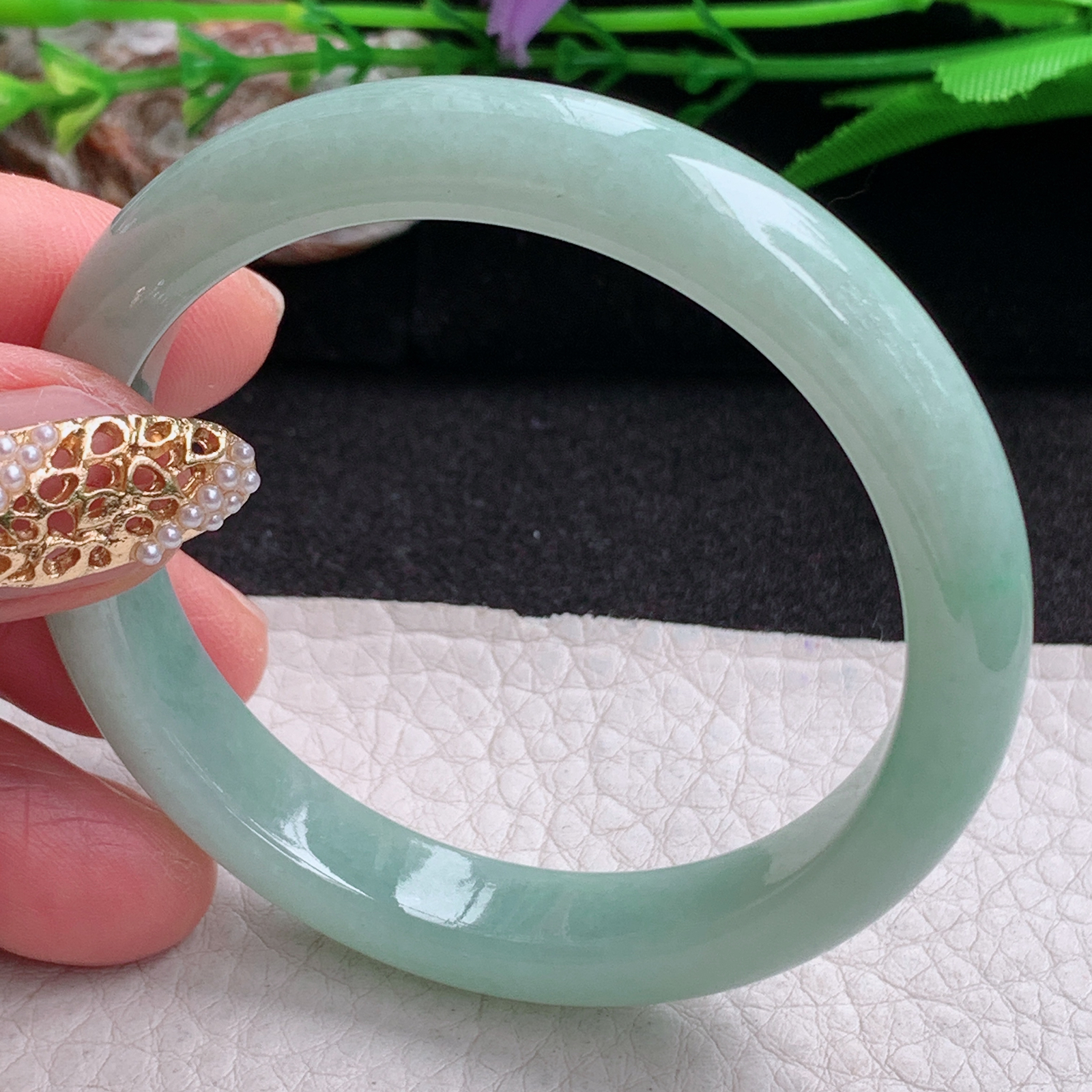 xx小圈口51*9.6*7平安镯 缅甸翡翠a货手镯飘阳绿女款正圈玉镯子