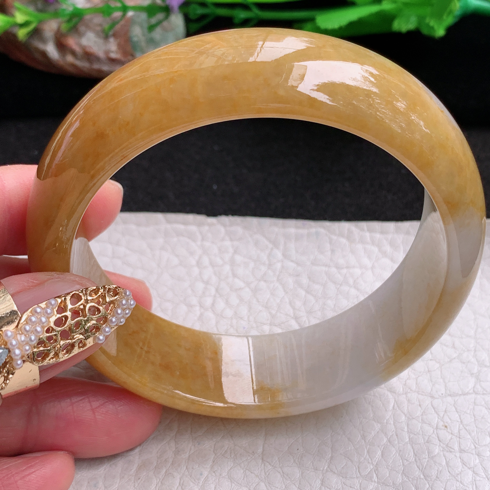 ss稀有大圈口轮胎招财60.5*19.6*8 缅甸翡翠a货手镯黄翡正圈玉镯子