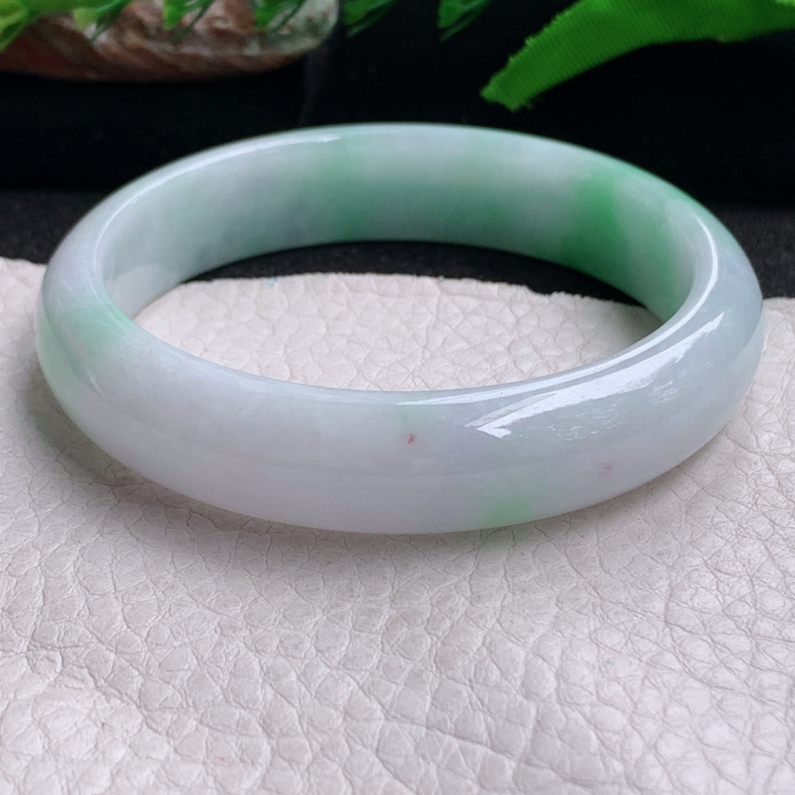 yh白底青58.5*12.3*9.6平安镯 缅甸翡翠a货手镯飘阳绿正圈玉镯子