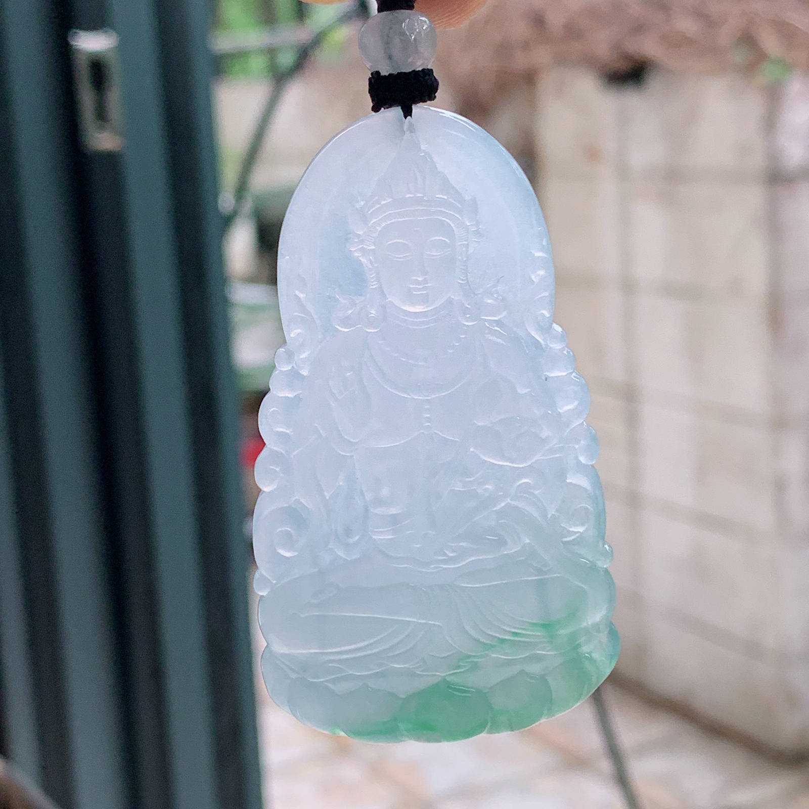 yl实拍64.6*37*5.8缅甸翡翠冰润飘绿度母观音 玉观音玉吊坠 玉挂件