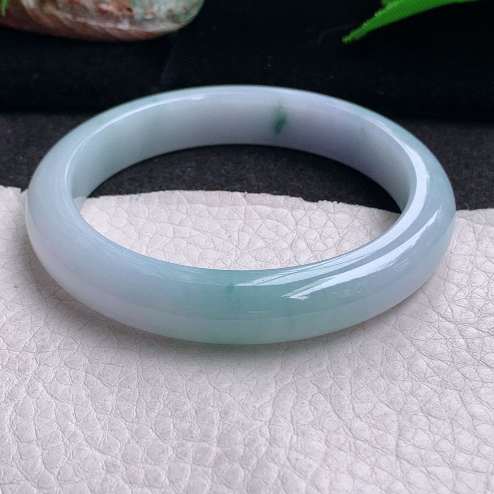 js实拍53.5*10.5*7.7平安镯 缅甸翡翠a货手镯紫底飘花正圈玉镯子