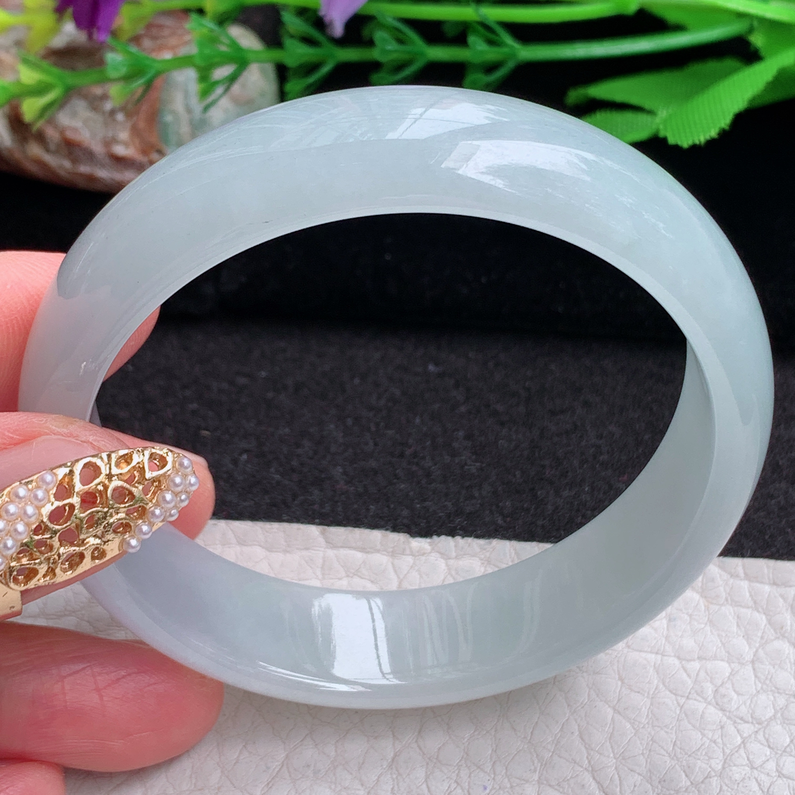 js实拍56.8*15*6.5平安镯 缅甸翡翠a货手镯纯美冰润正圈玉镯子