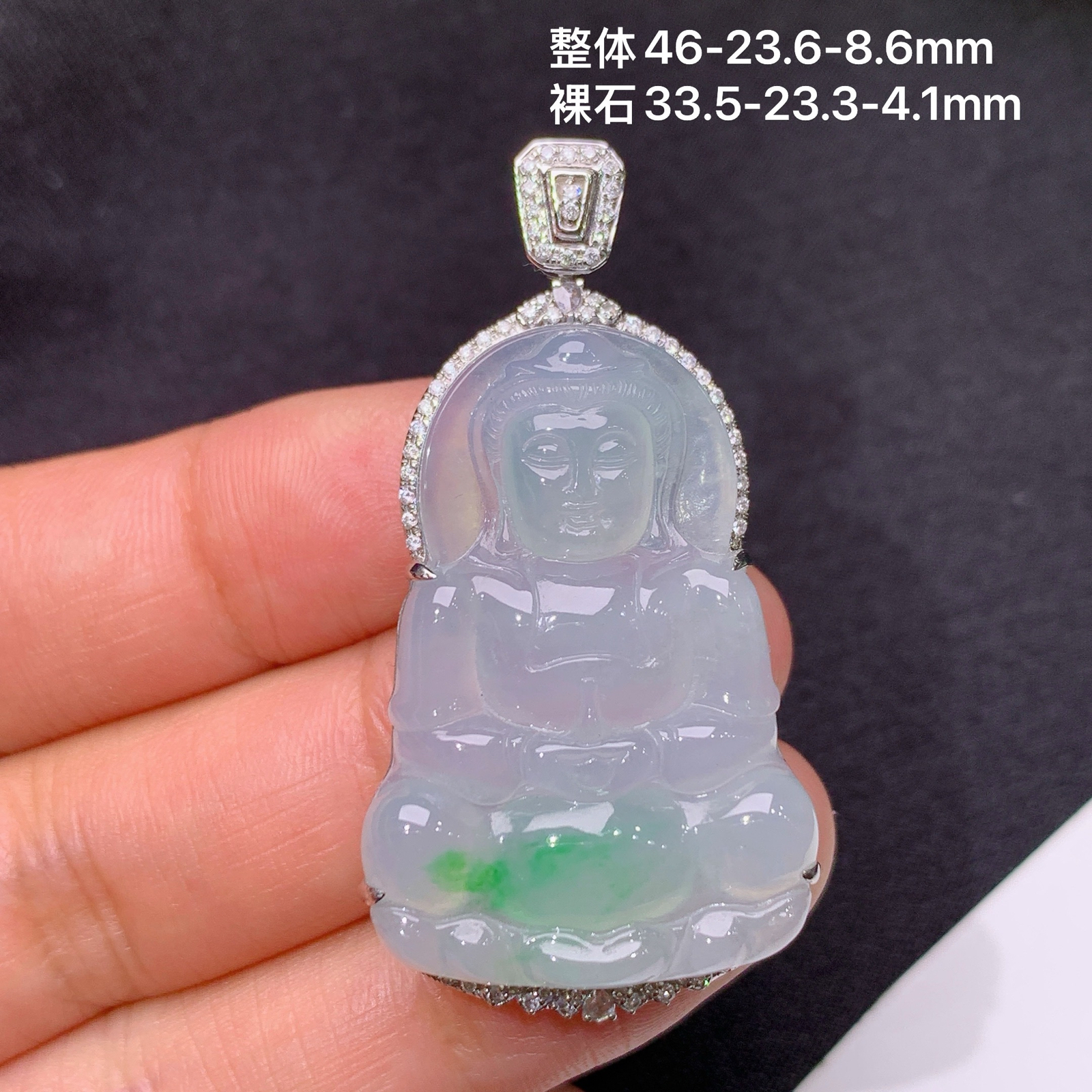 冰飘绿观音吊坠，18k金镶嵌，冰润细腻，品相好，种水足，Fj 尺寸46*23.6*8.6