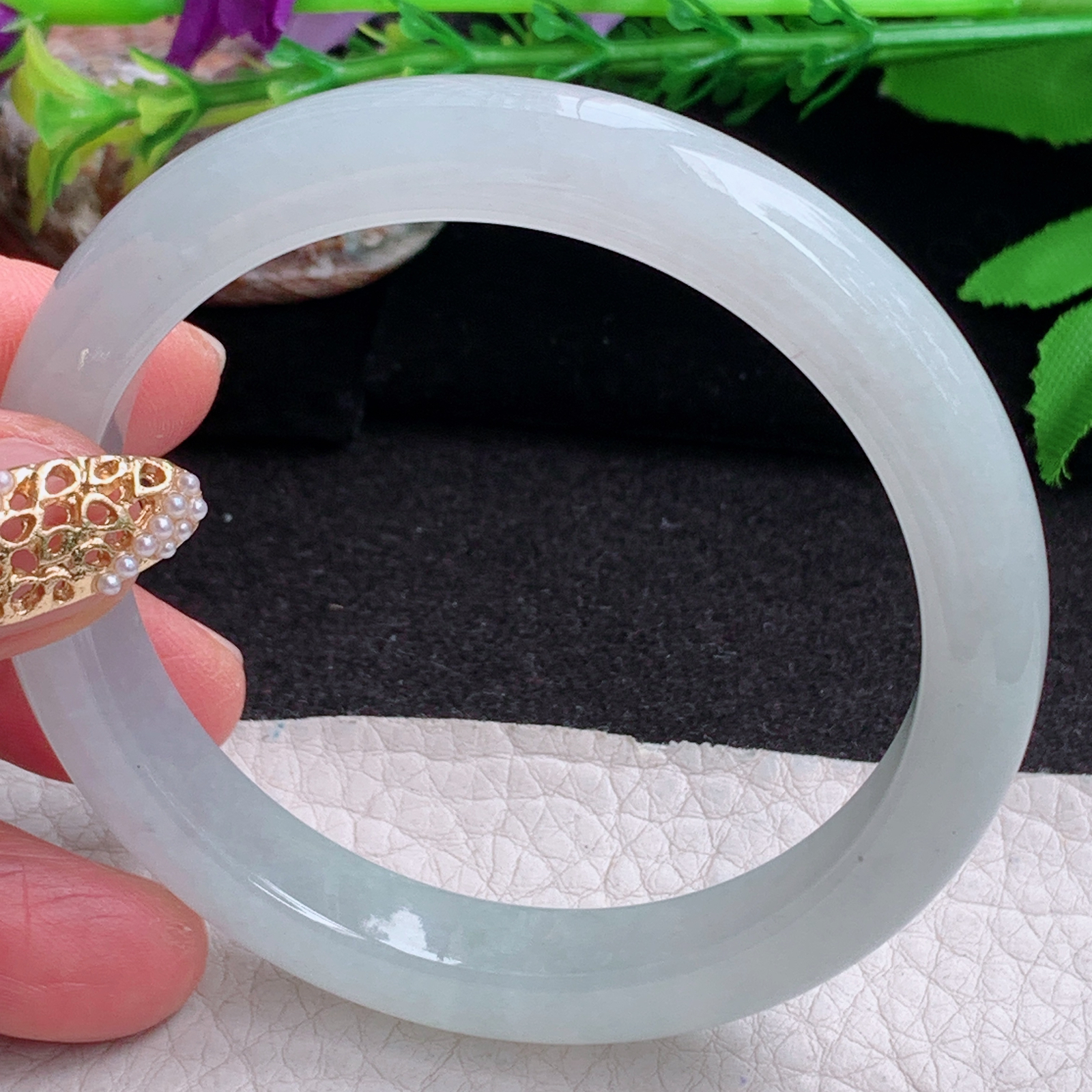 n实拍55.5*9.5*7.6平安镯 缅甸翡翠a货手镯纯美起光正圈玉镯子